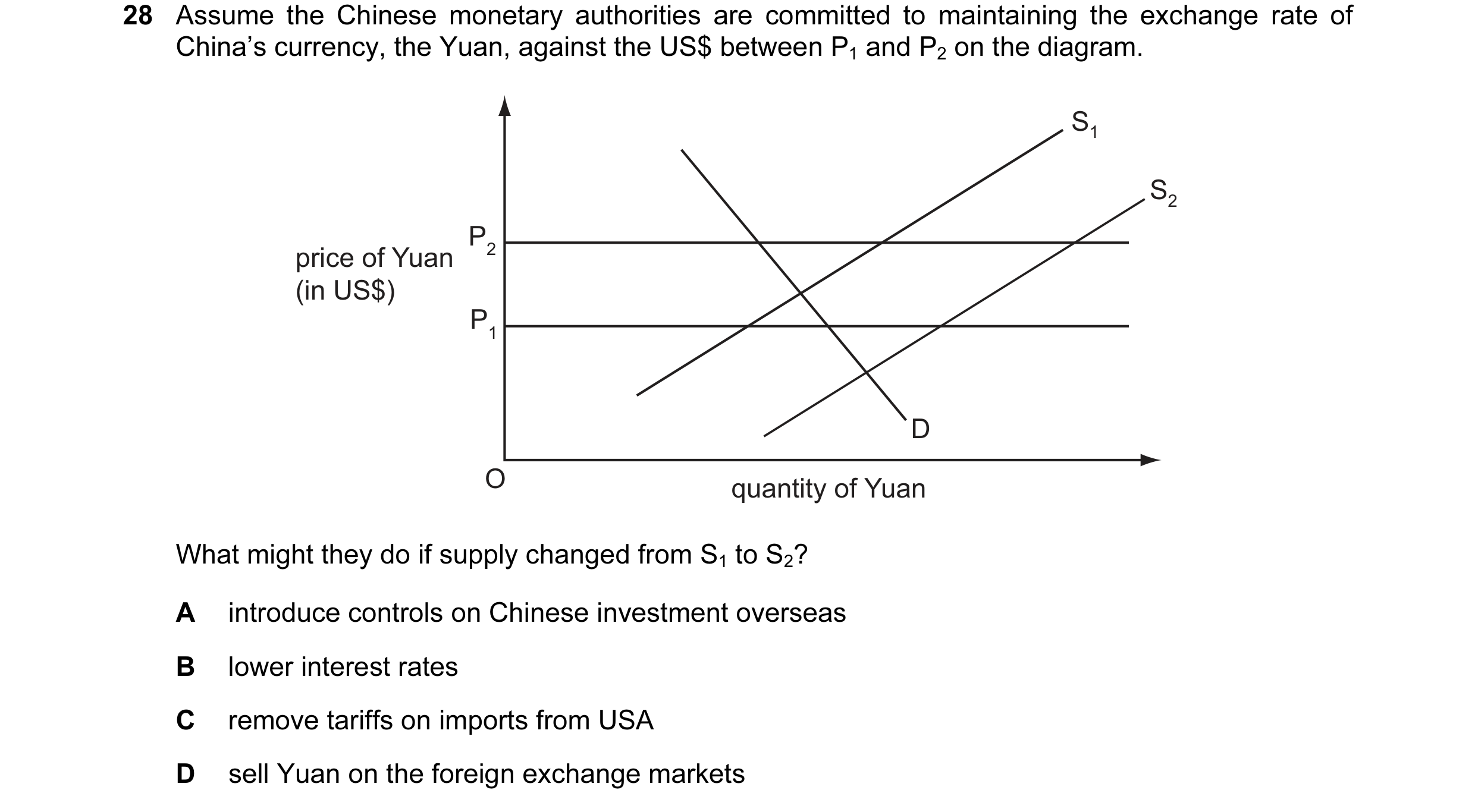 Question 12: Assume the Chinese monetary authorities are committed to maintaining the exchange rate of China’s currency, the Yuan, against the US$ betwe…
