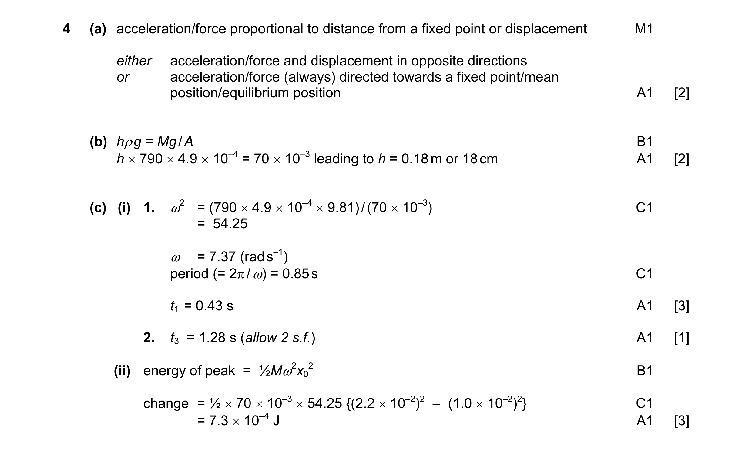 Mark scheme for question 7
