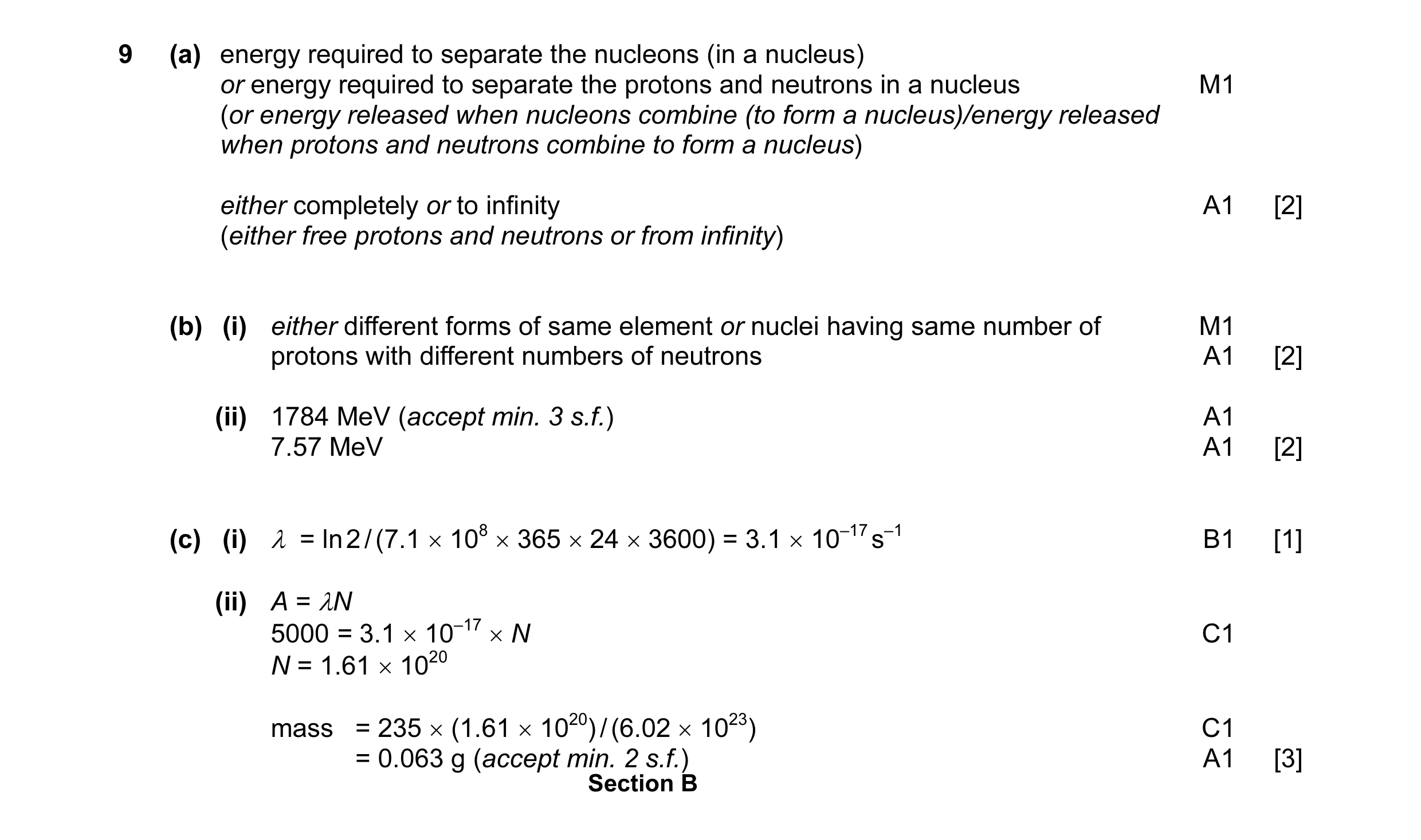 Mark scheme for question 13