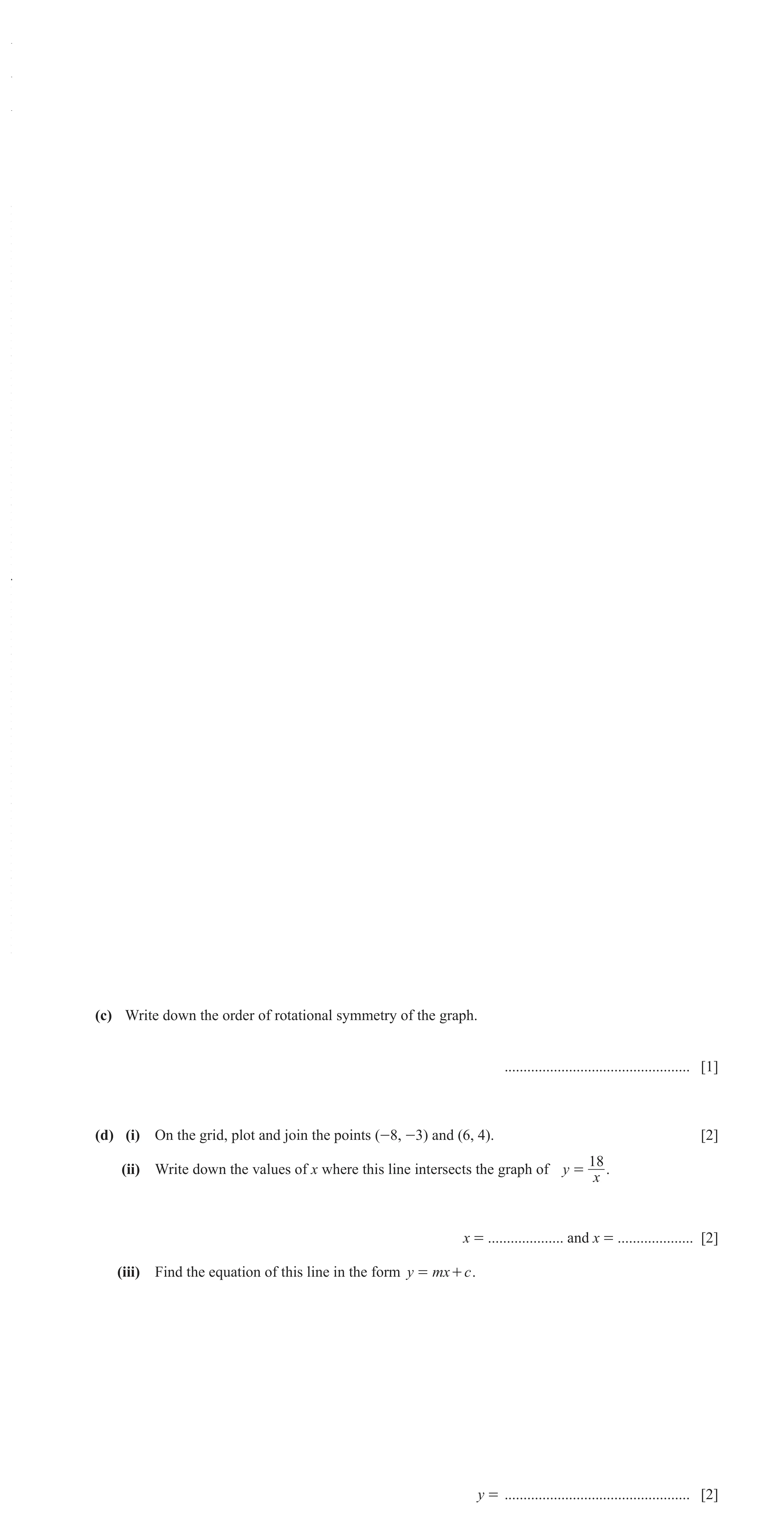 Question 6: (c) Write down the order of rotational symmetry of the graph. ................................................. [1] (d) (i) On the grid, pl…