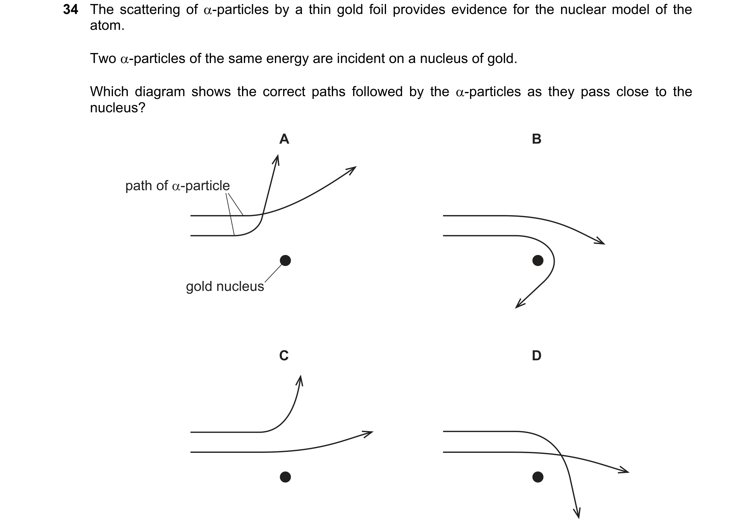 Question 151: The scattering of a-particles by a thin gold foil provides evidence for the nuclear model of the
atom.

Two a-particles of the same energy …