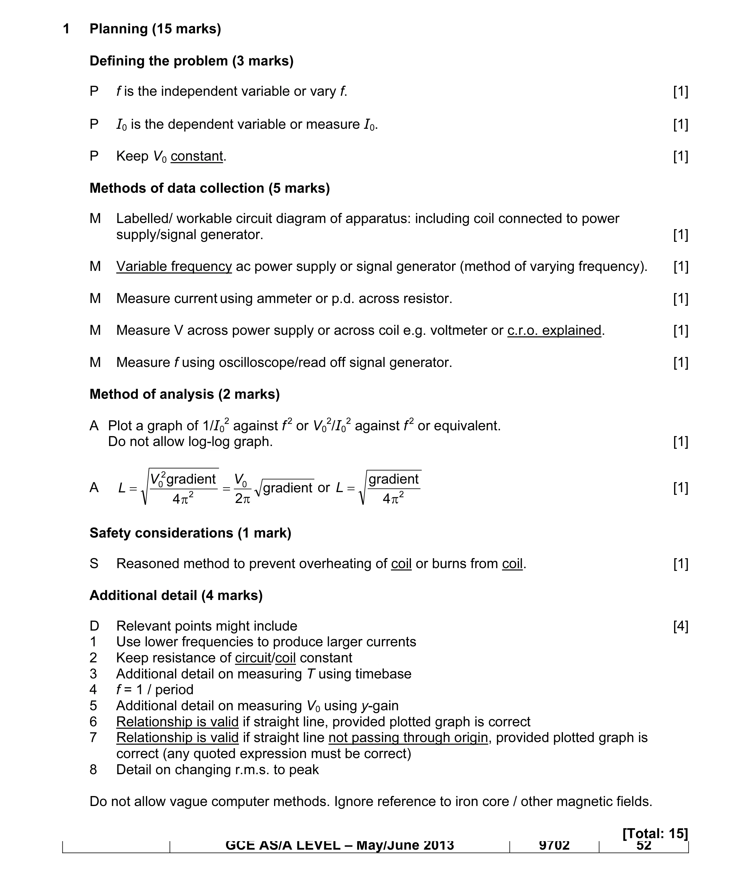 Mark scheme for question 1