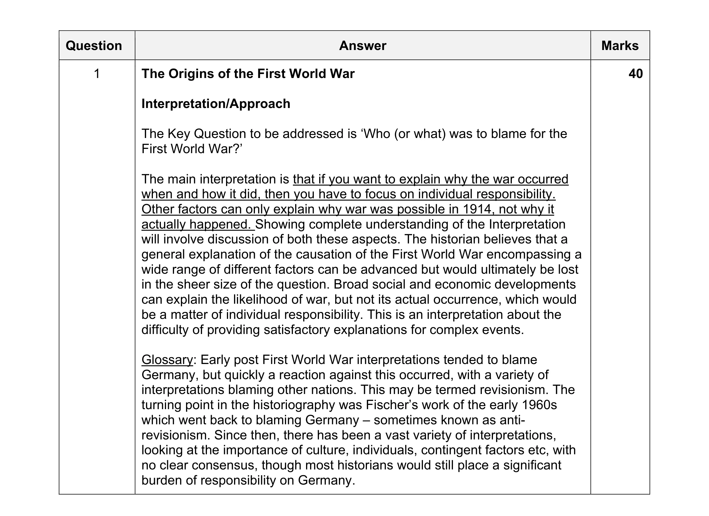 Mark scheme for question 17