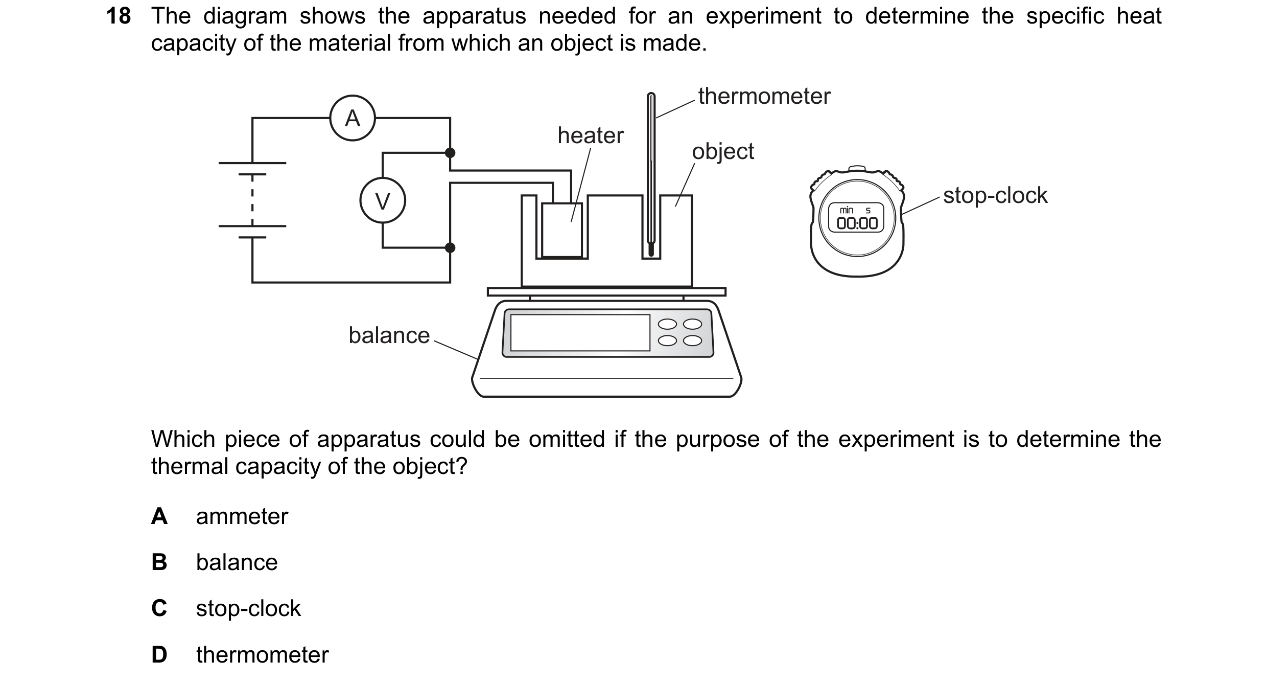 Question 72: The diagram shows the apparatus needed for an experiment to determine the specific heat capacity of the material from which an object is ma…