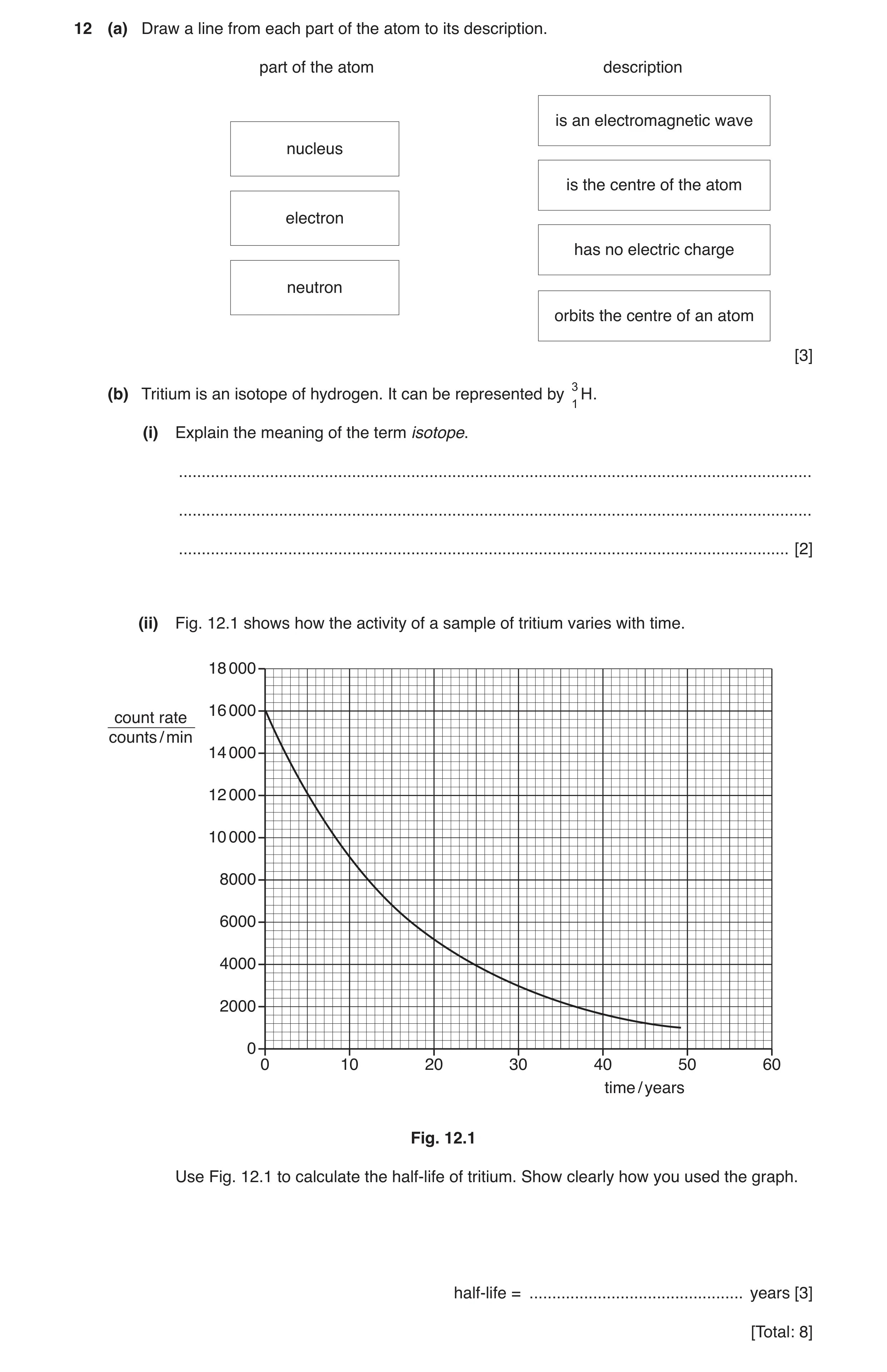 Question 31: (a) Draw a line from each part of the atom to its description. part of the atom description is an electromagnetic wave nucleus is the centr…