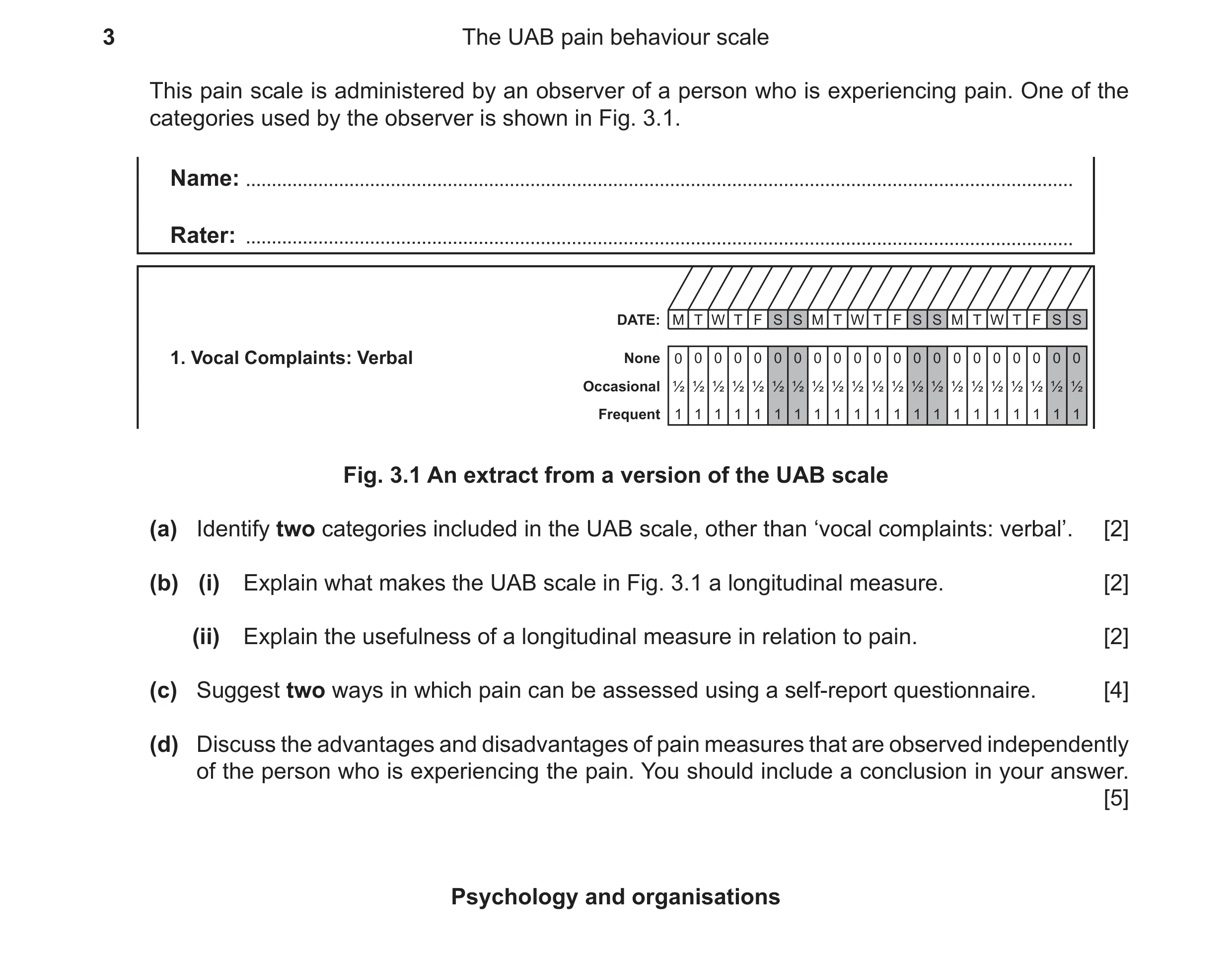 Question 27: The UAB pain behaviour scale This pain scale is administered by an observer of a person who is experiencing pain. One of the categories use…