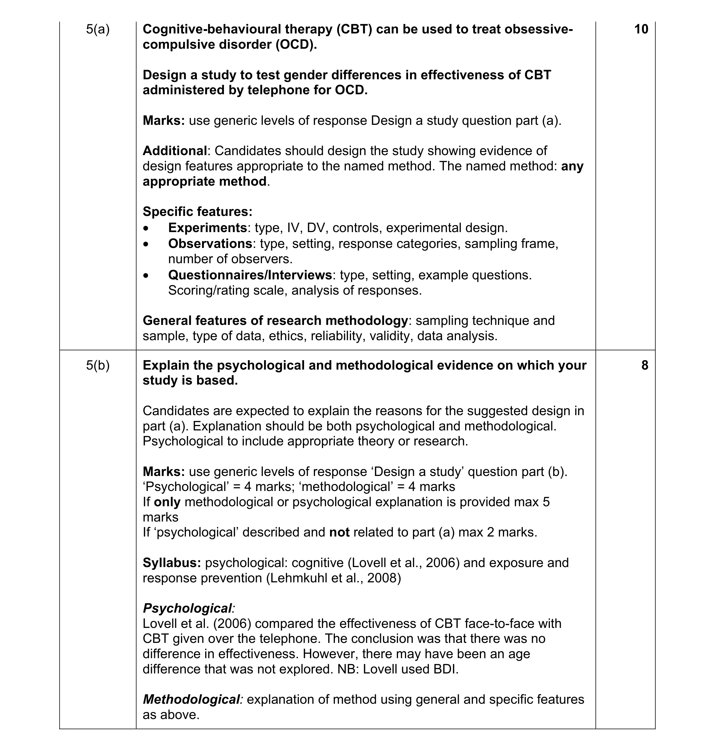 Mark scheme for question 7