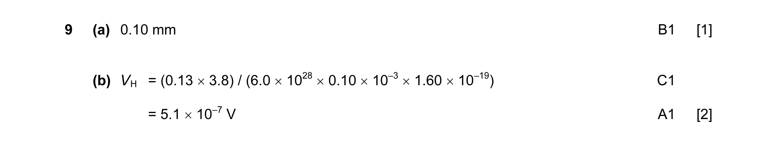 Mark scheme for question 16