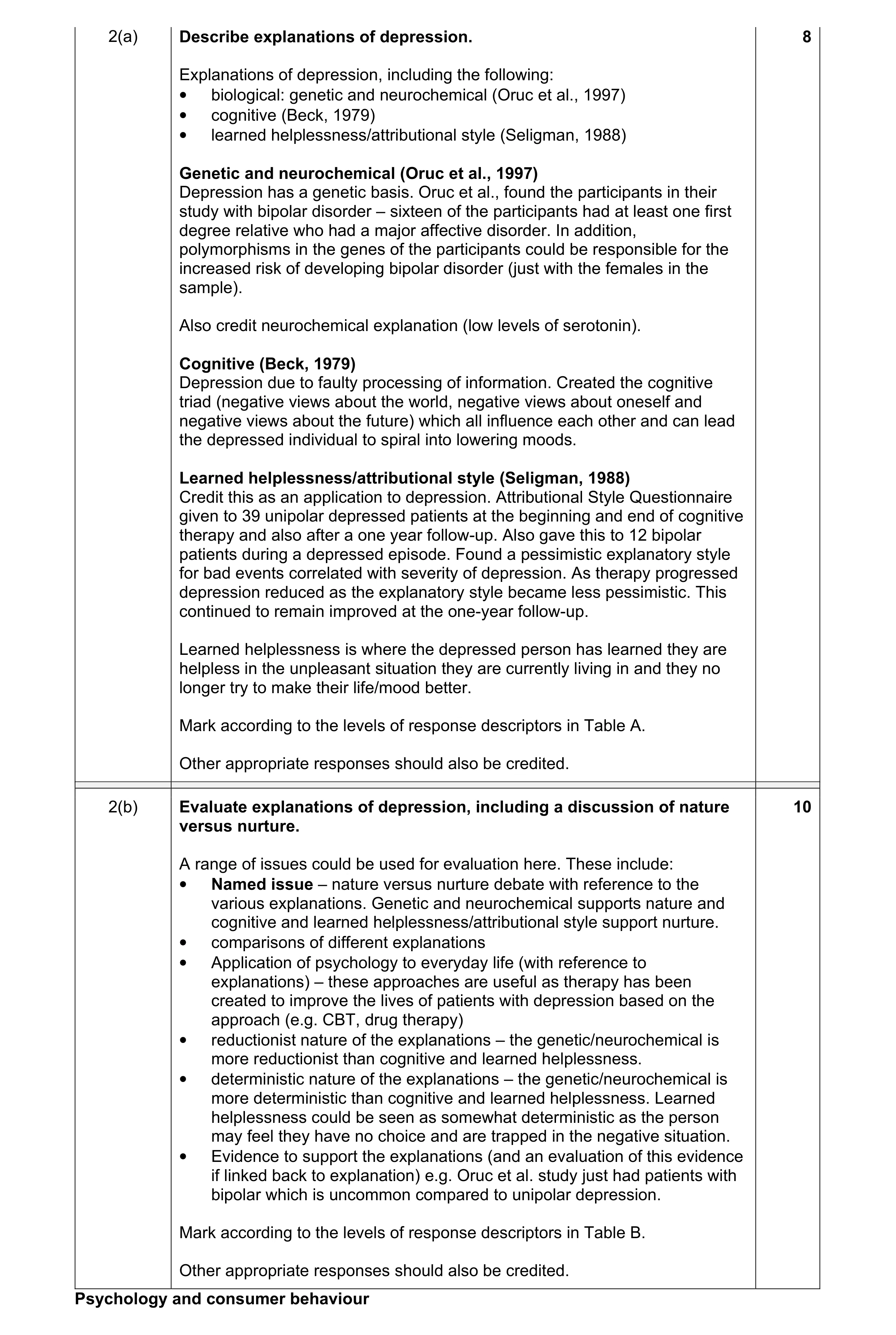 Mark scheme for question 2