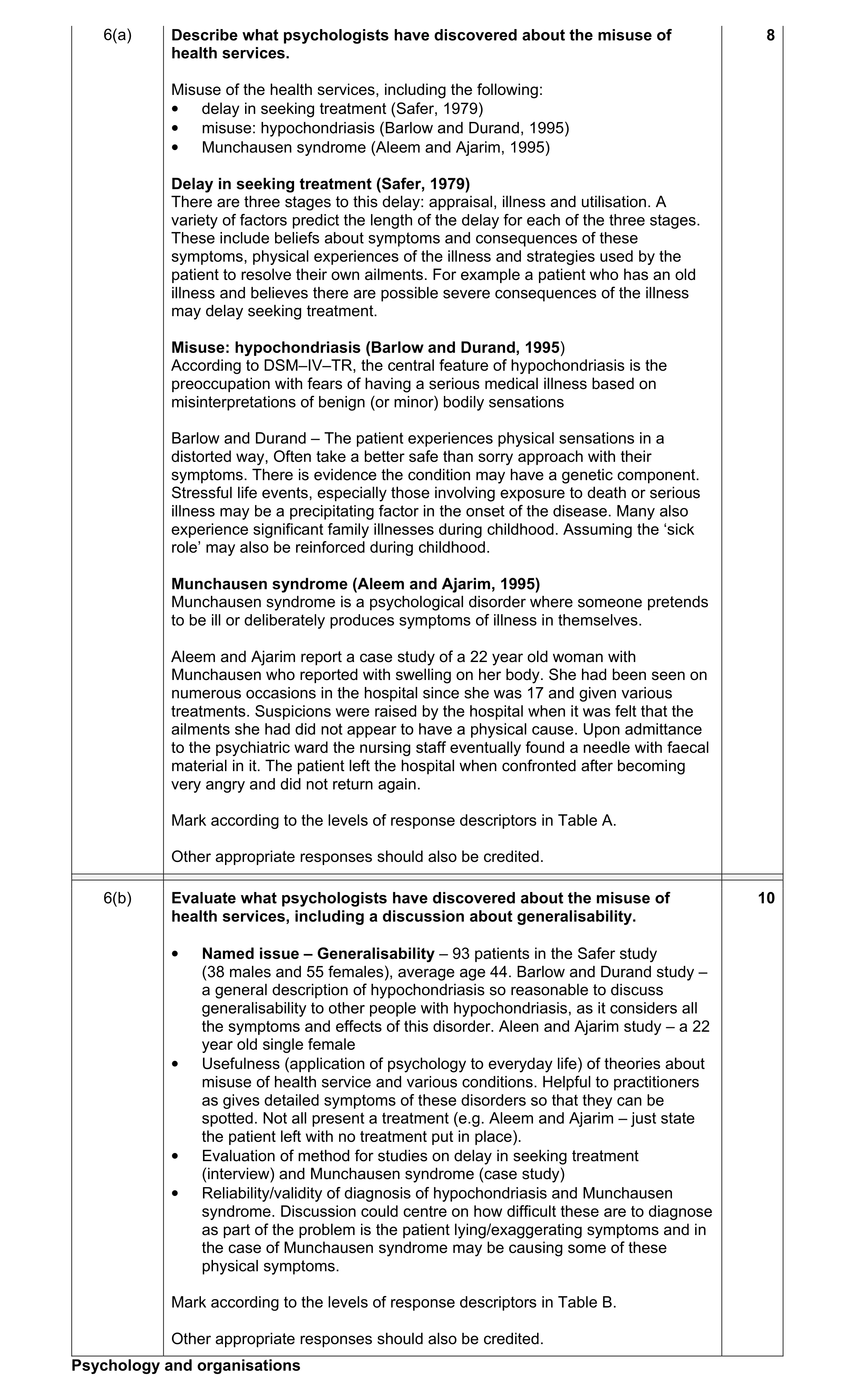 Mark scheme for question 1