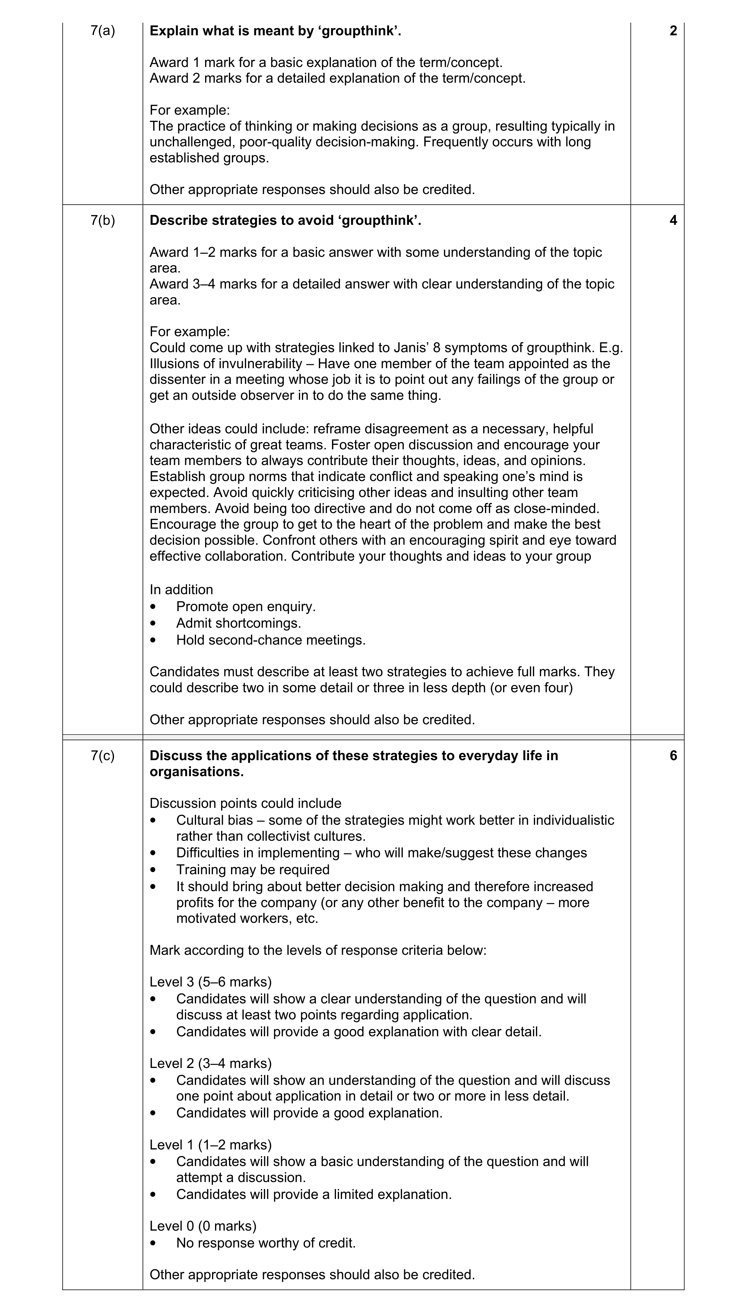 Mark scheme for question 2