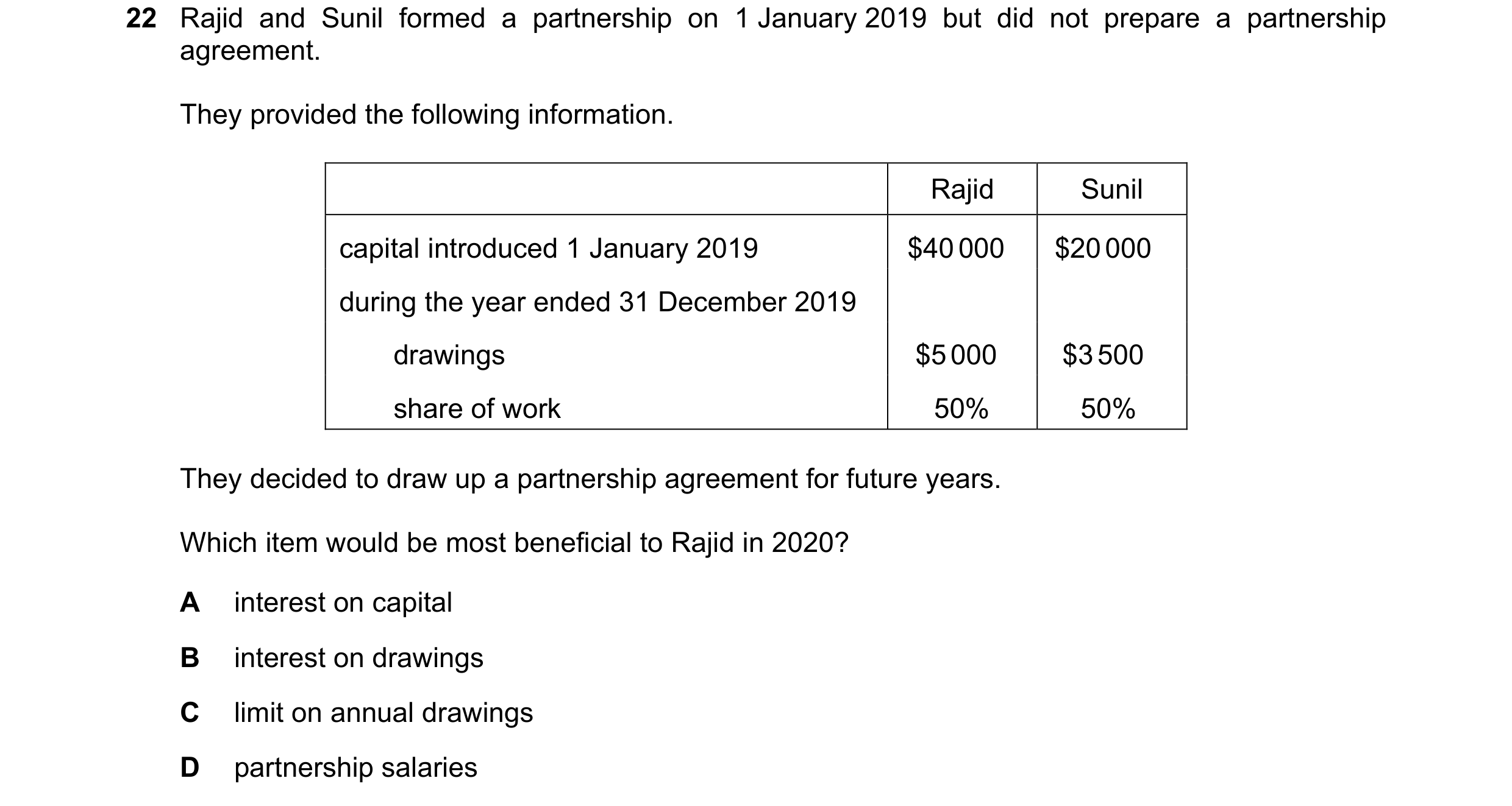 Question 3: Rajid and Sunil formed a partnership on 1 January 2019 but did not prepare a partnership agreement. They provided the following information…