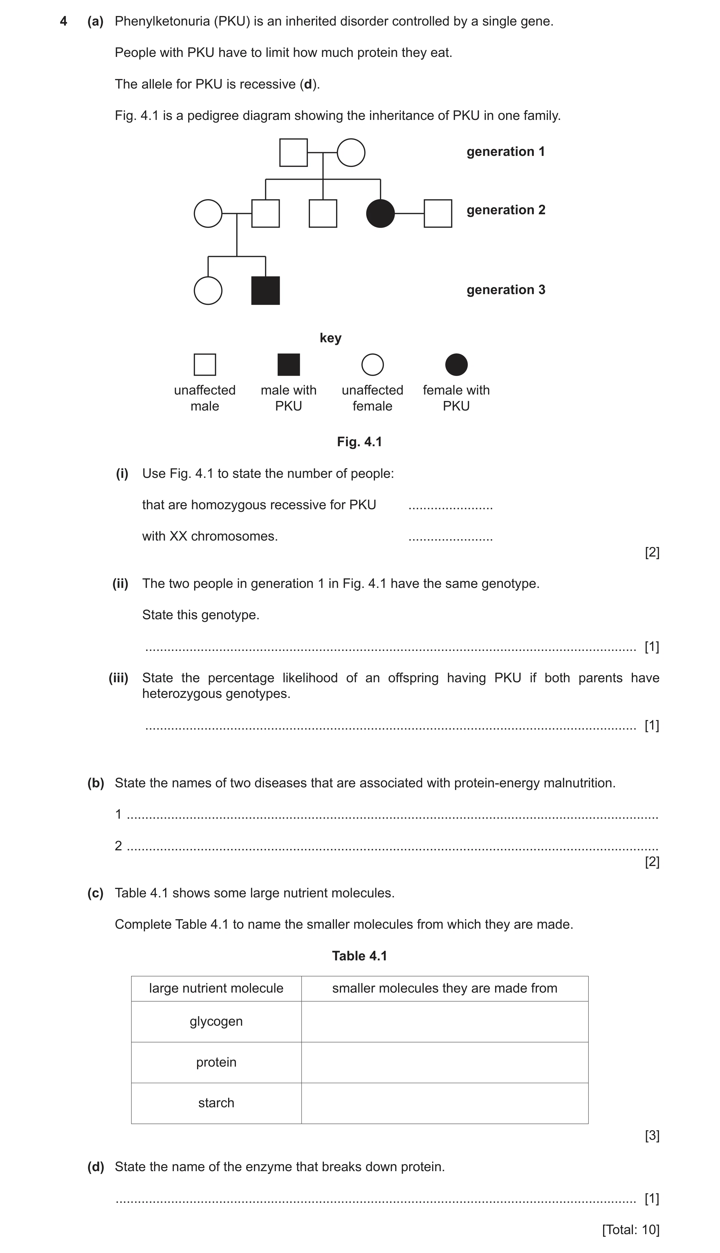 Question 13: (a) Phenylketonuria (PKU) is an inherited disorder controlled by a single gene. People with PKU have to limit how much protein they eat. Th…