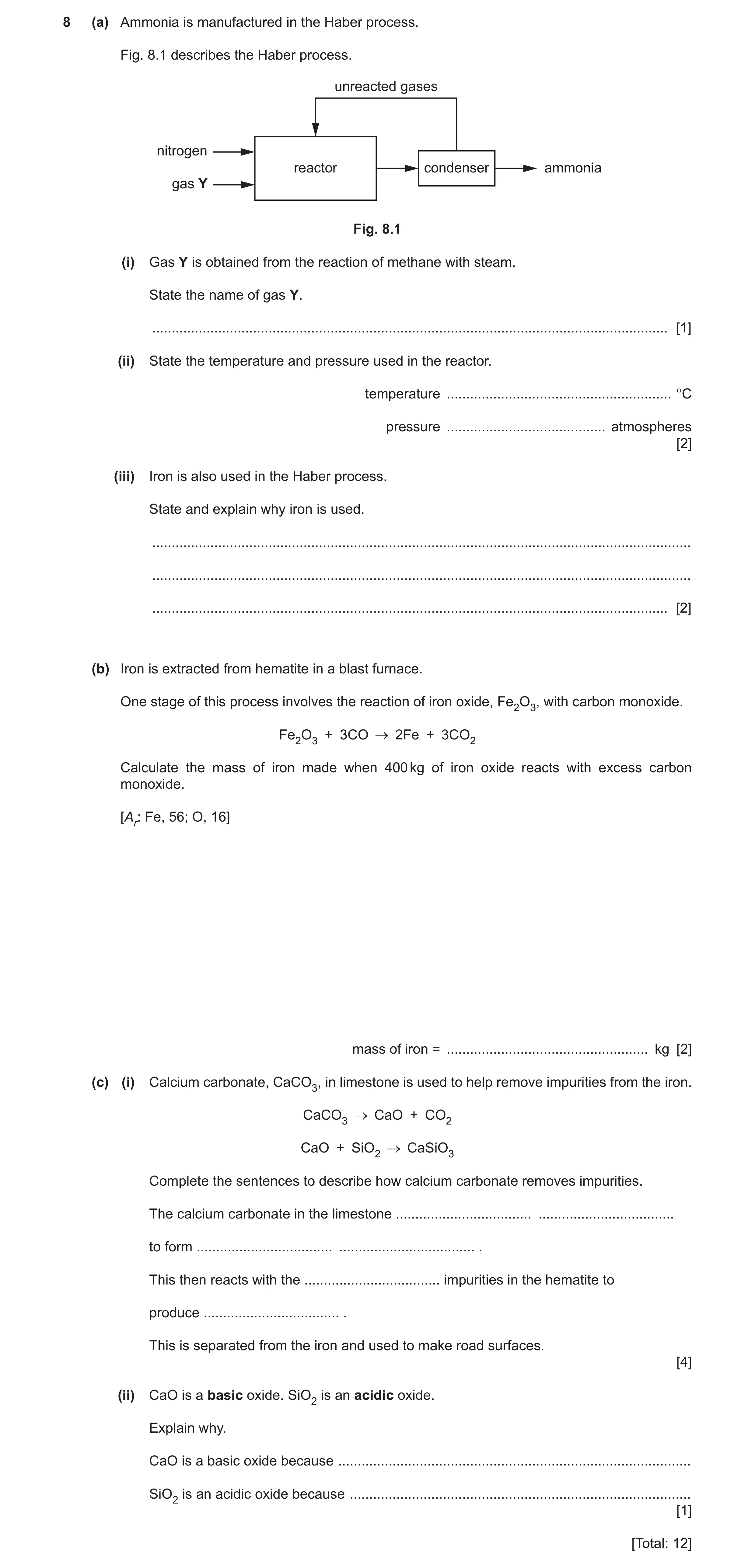 Question 7: (a) Ammonia is manufactured in the Haber process. Fig. 8.1 describes the Haber process. unreacted gases nitrogen reactor condenser ammonia …
