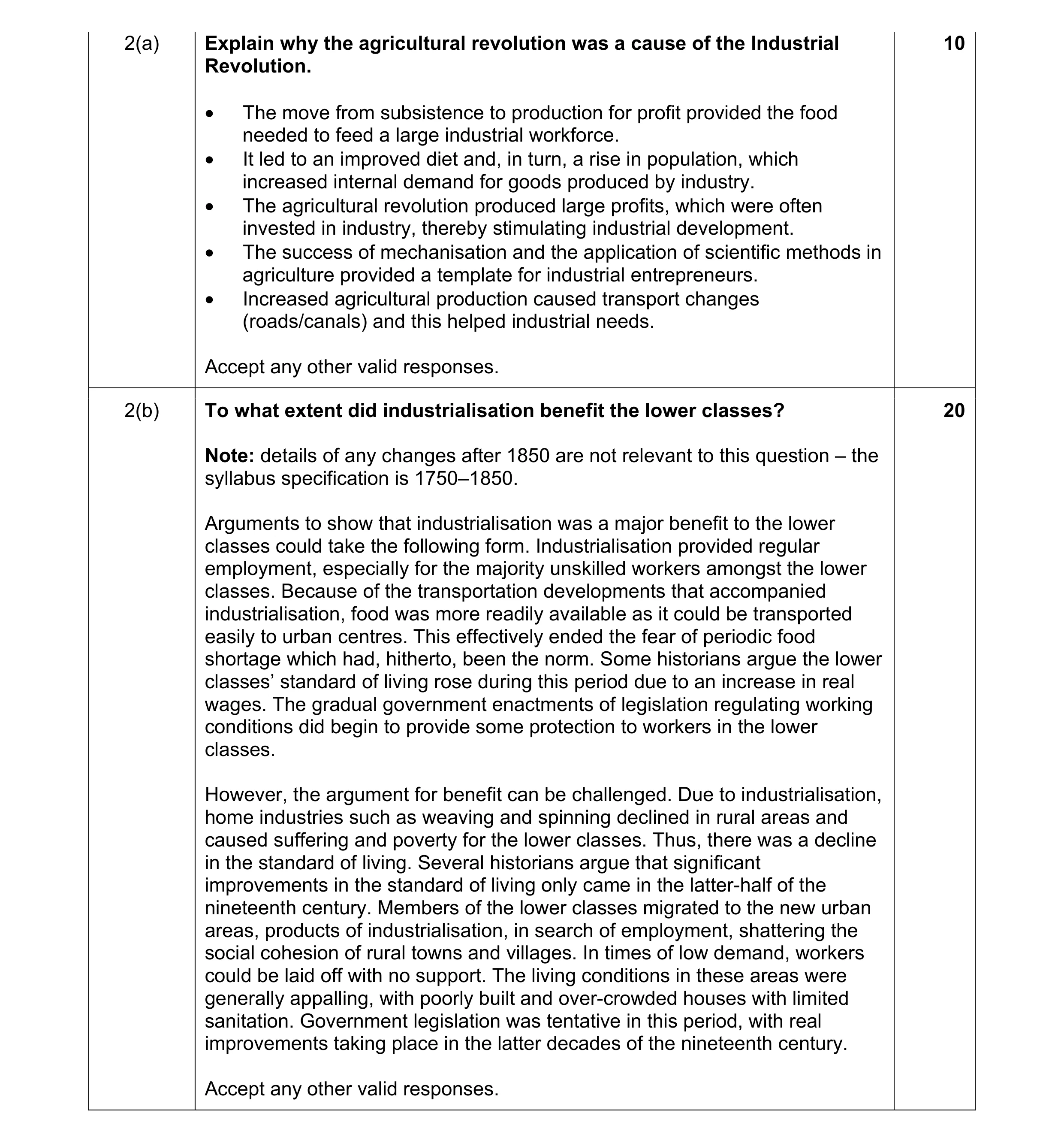 Mark scheme for question 7