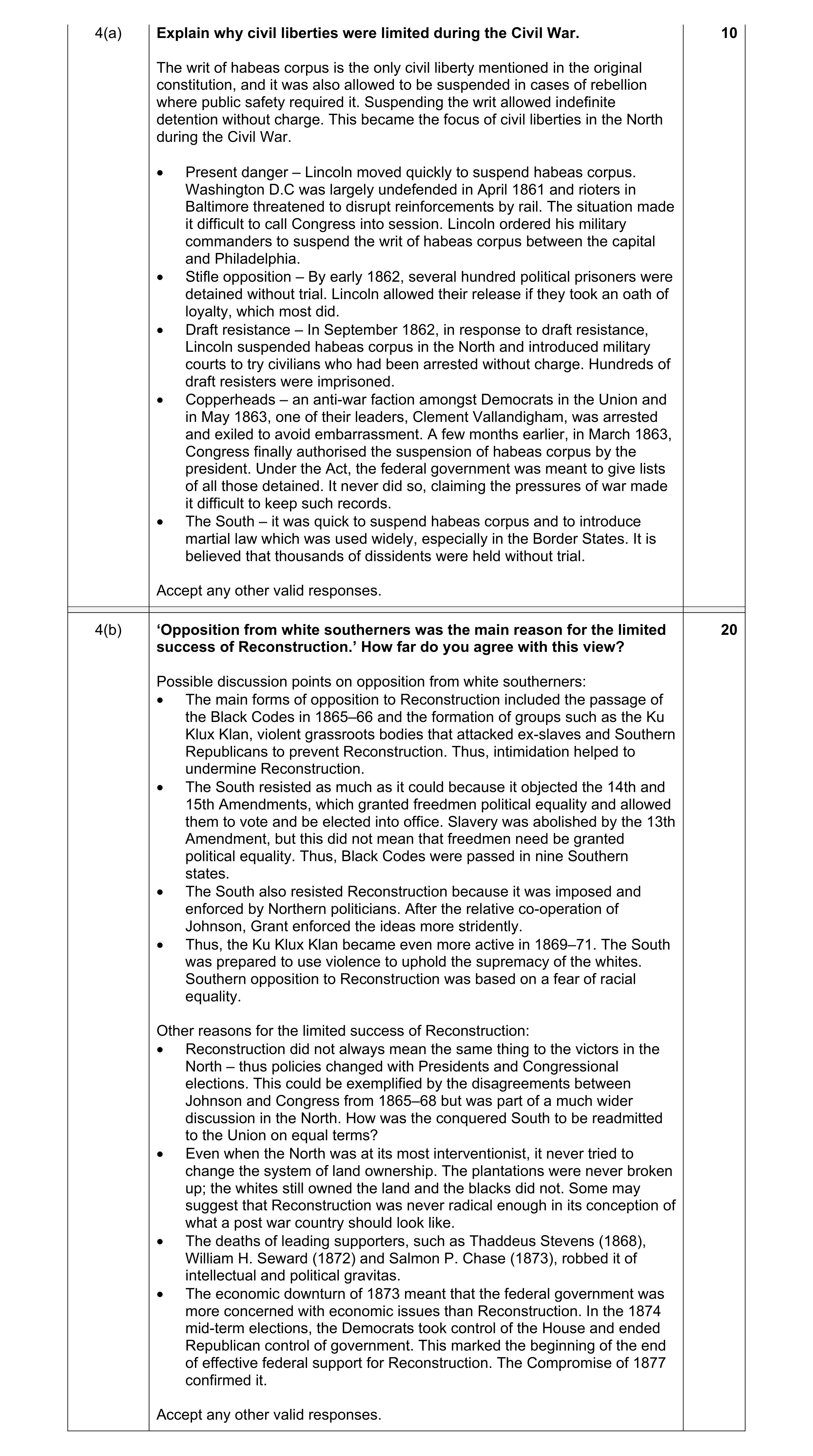Mark scheme for question 5