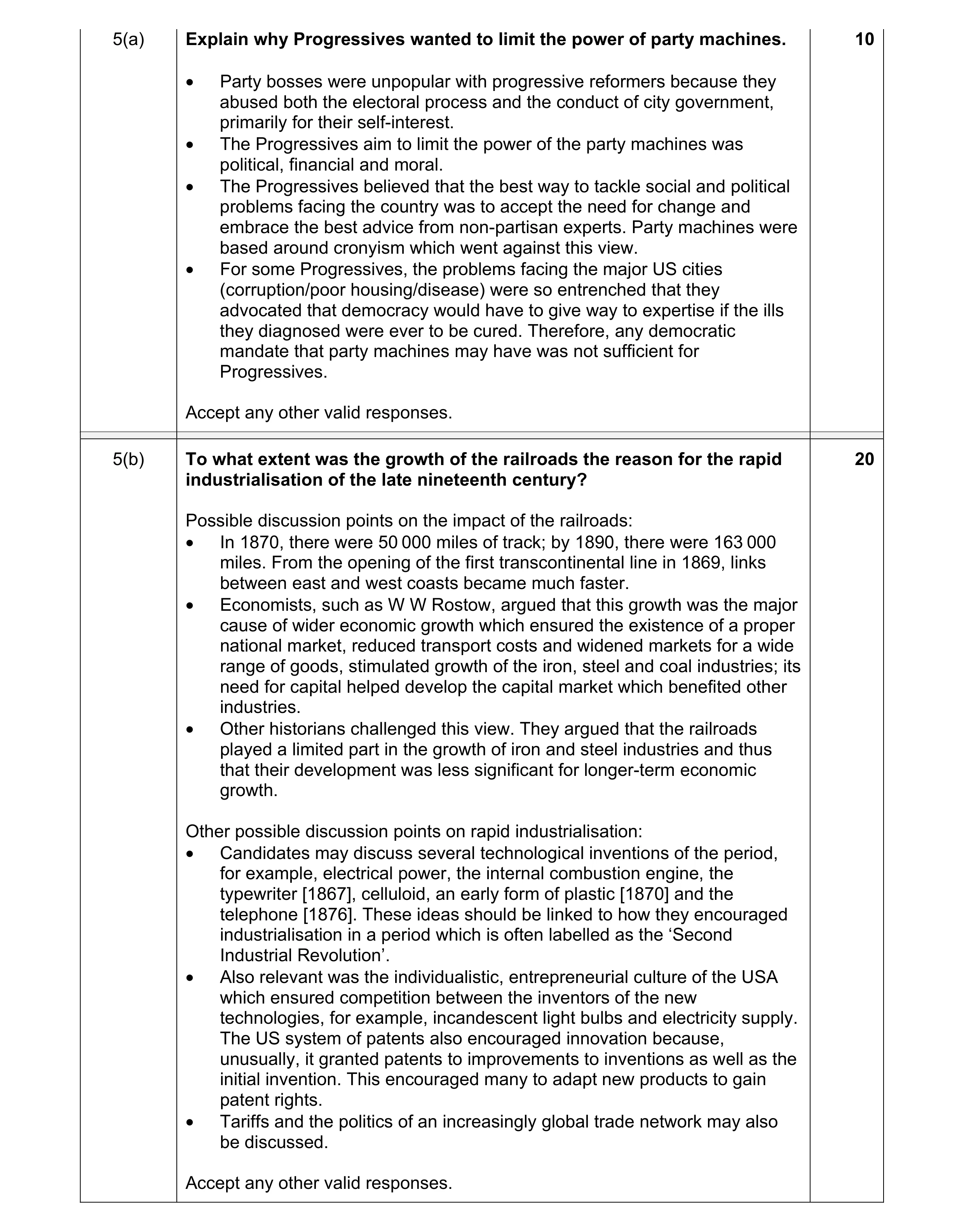 Mark scheme for question 8