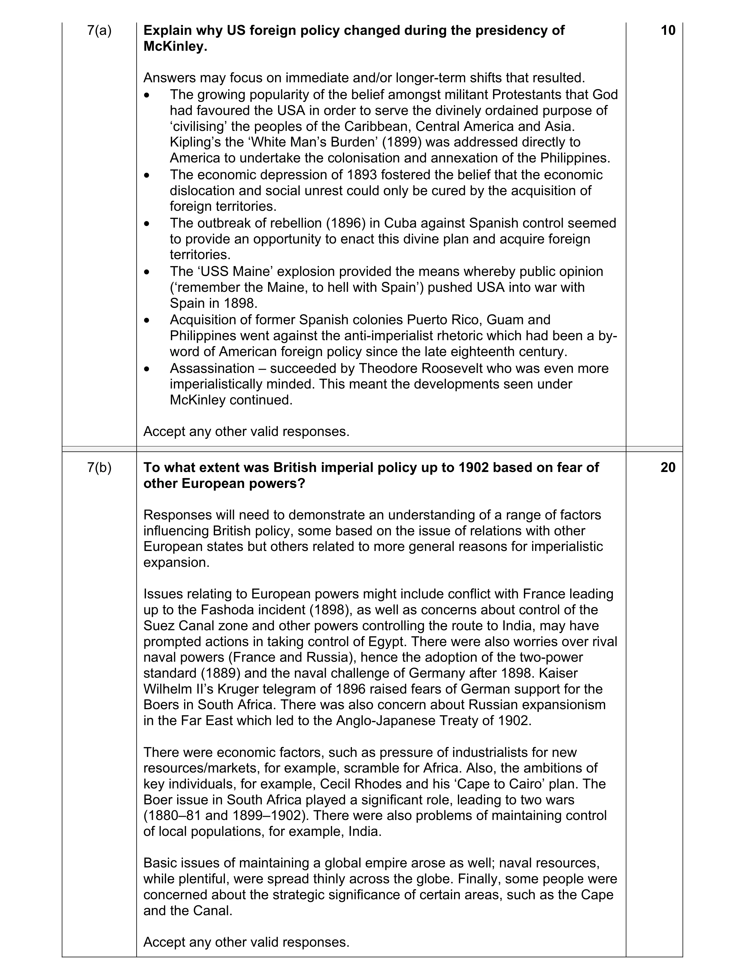 Mark scheme for question 3