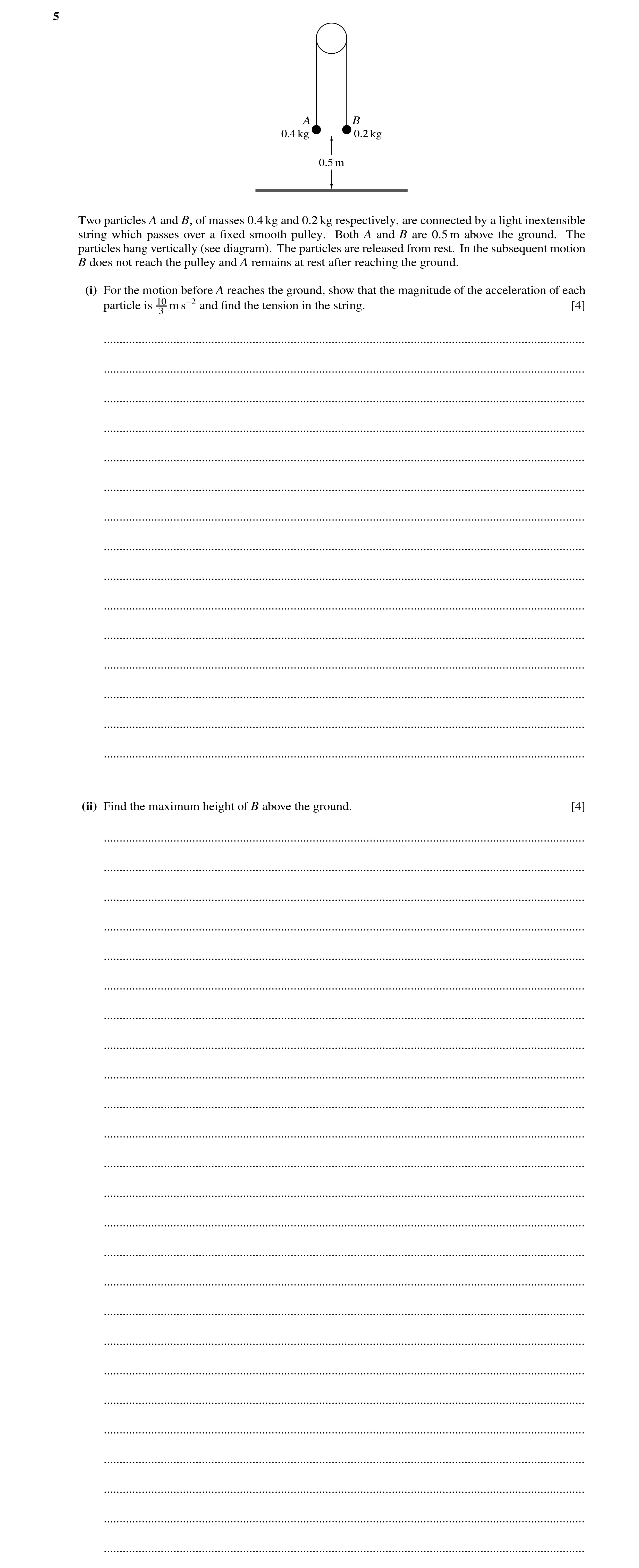 Question 214: A B 0.4 kg 0.2 kg 0.5 m Two particles A and B, of masses 0.4 kg and 0.2 kg respectively, are connected by a light inextensible string which…