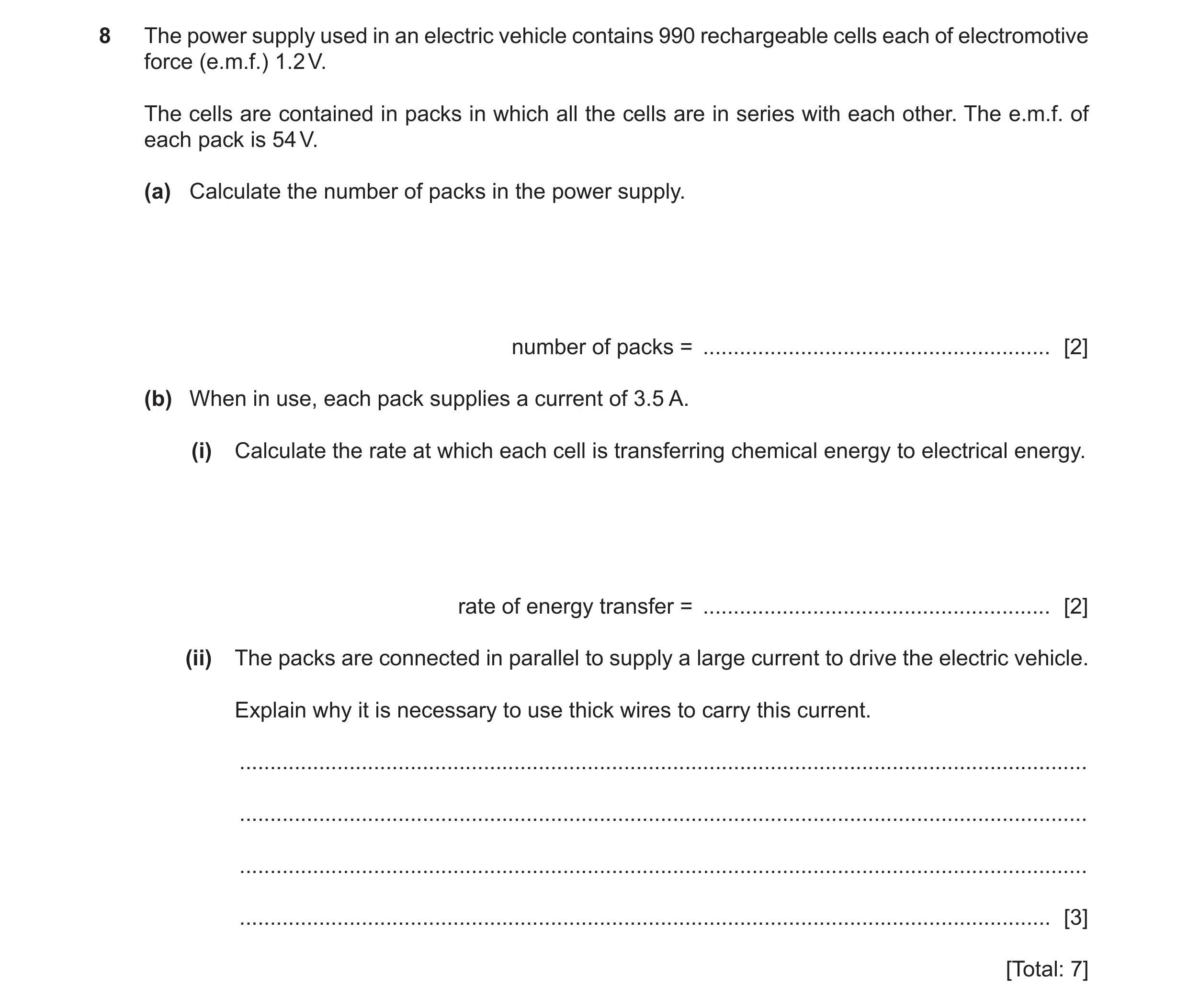 Question 21: The power supply used in an electric vehicle contains 990 rechargeable cells each of electromotive force (e.m.f.) 1.2 V. The cells are cont…