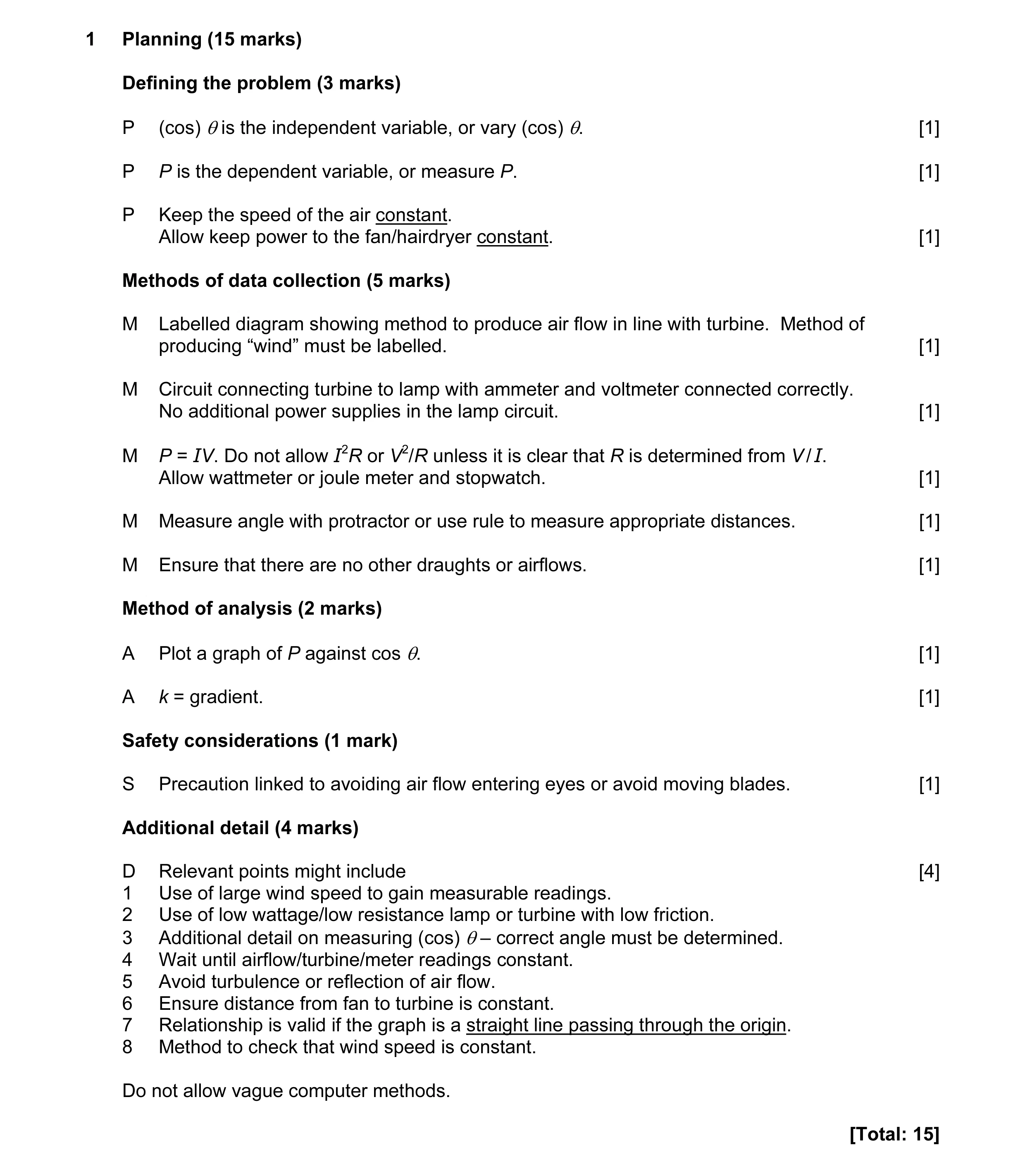 Mark scheme for question 14