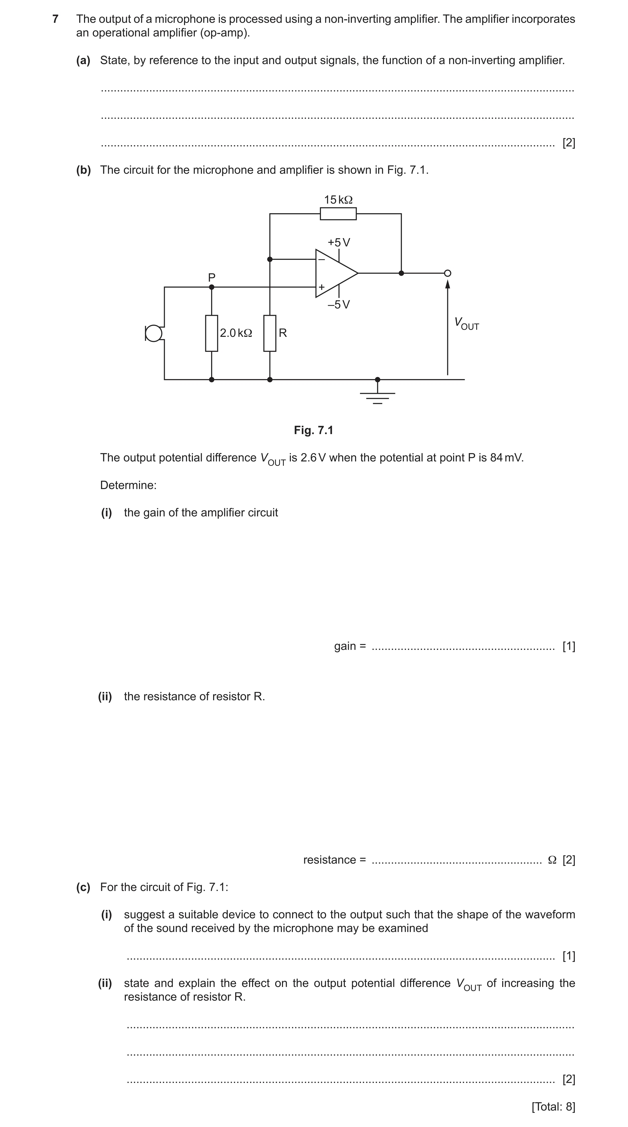 Question 11: The output of a microphone is processed using a non-inverting amplifier. The amplifier incorporates an operational amplifier (op-amp). (a) …