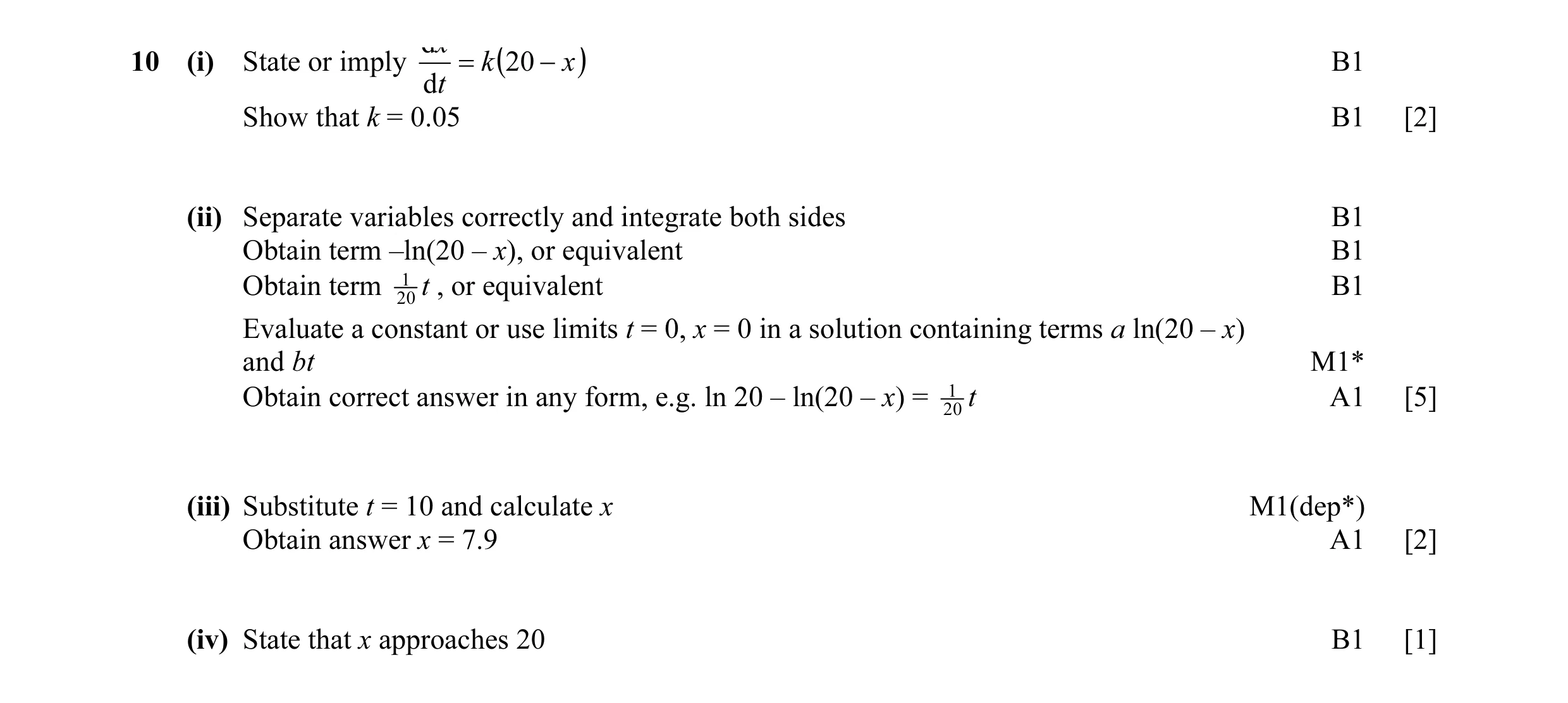 Mark scheme for question 11
