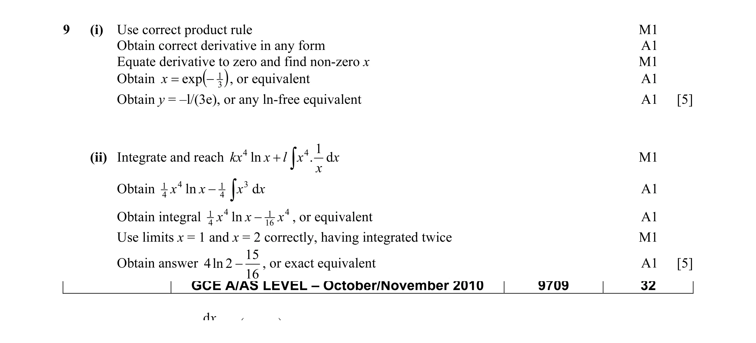 Mark scheme for question 13