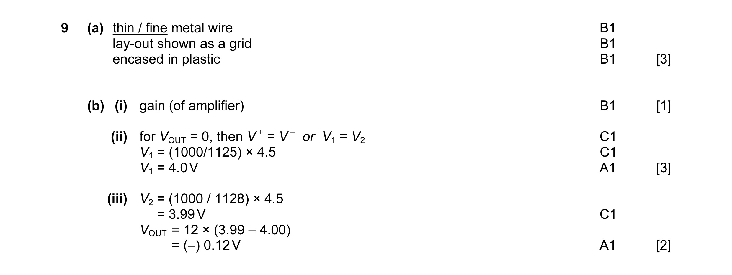 Mark scheme for question 8