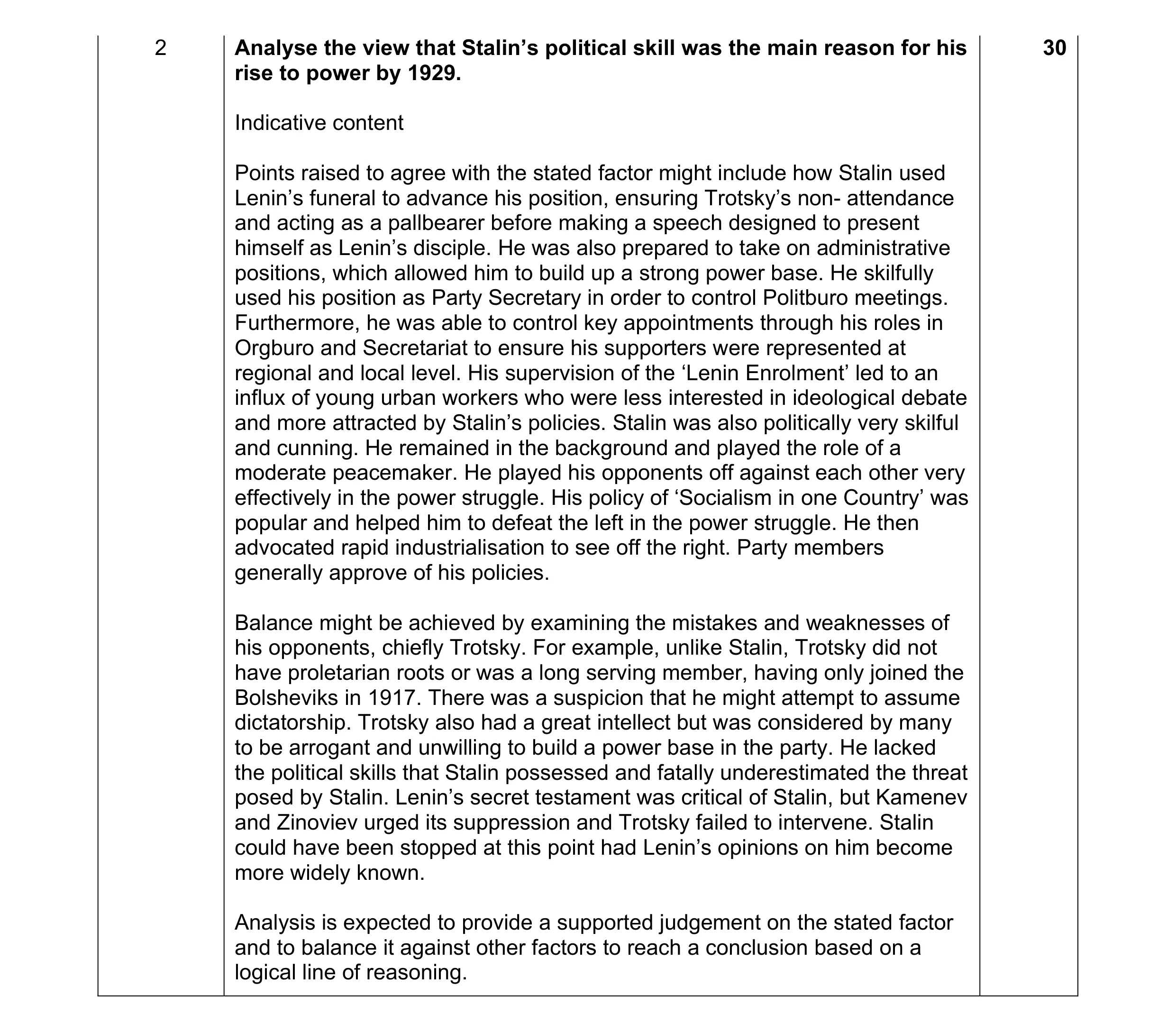 Mark scheme for question 14
