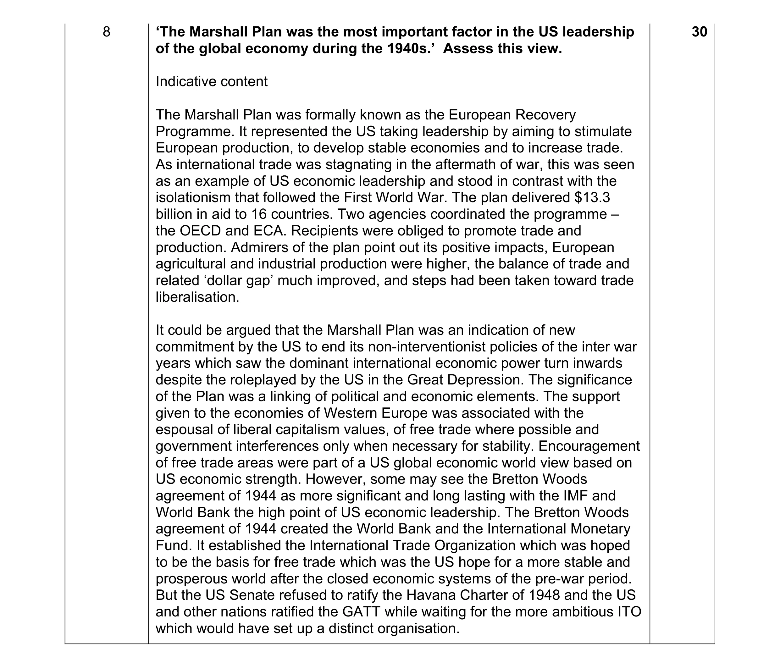 Mark scheme for question 10