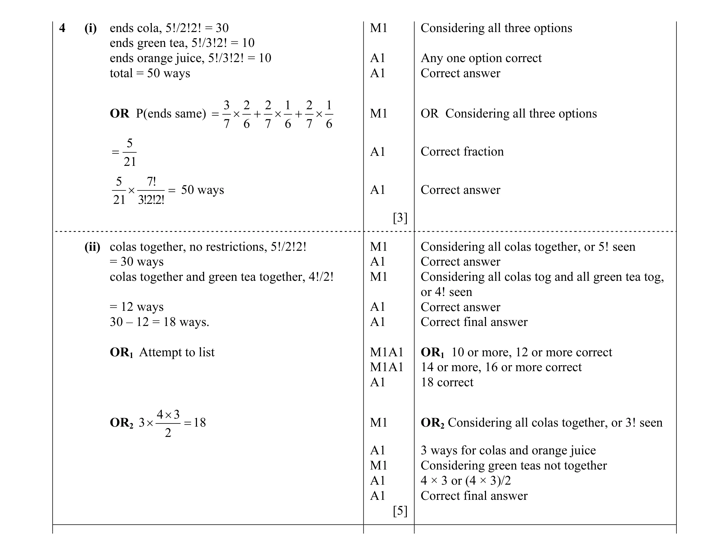 Mark scheme for question 7