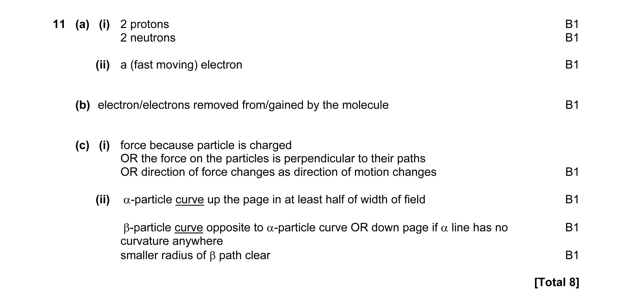 Mark scheme for question 9