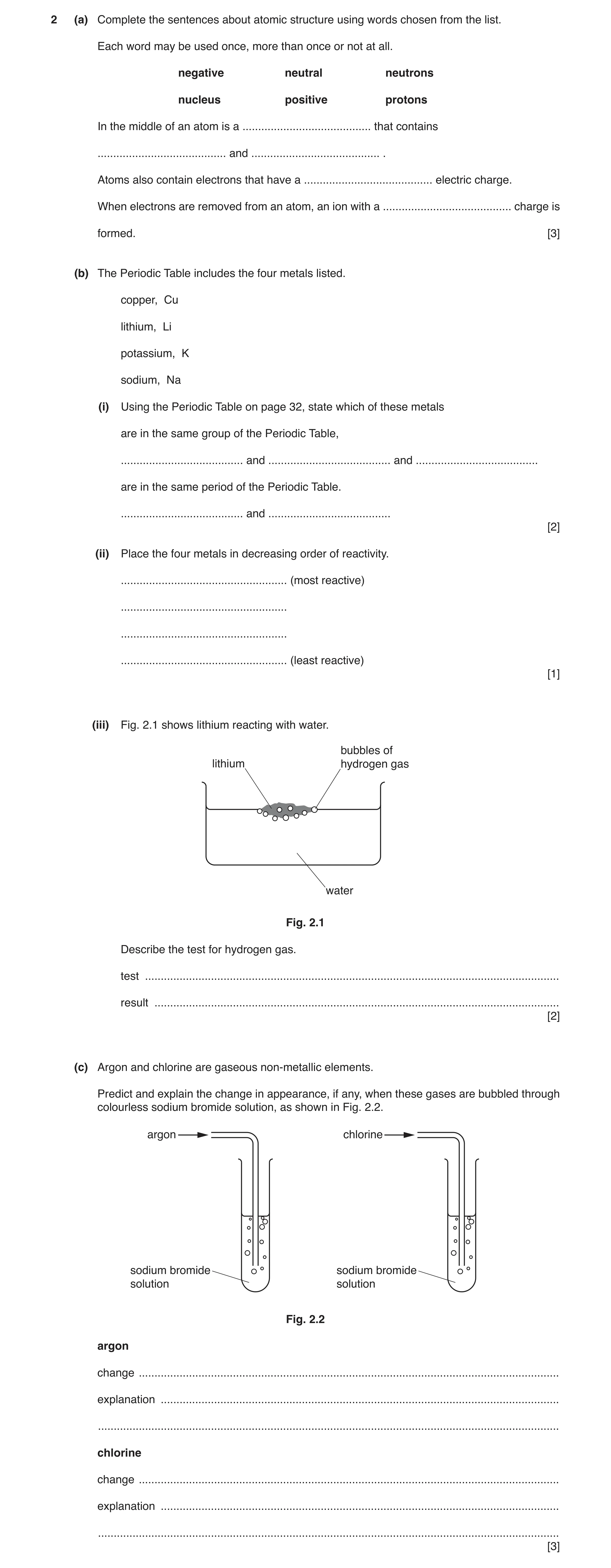 Question 6: (a) Complete the sentences about atomic structure using words chosen from the list. Each word may be used once, more than once or not at al…