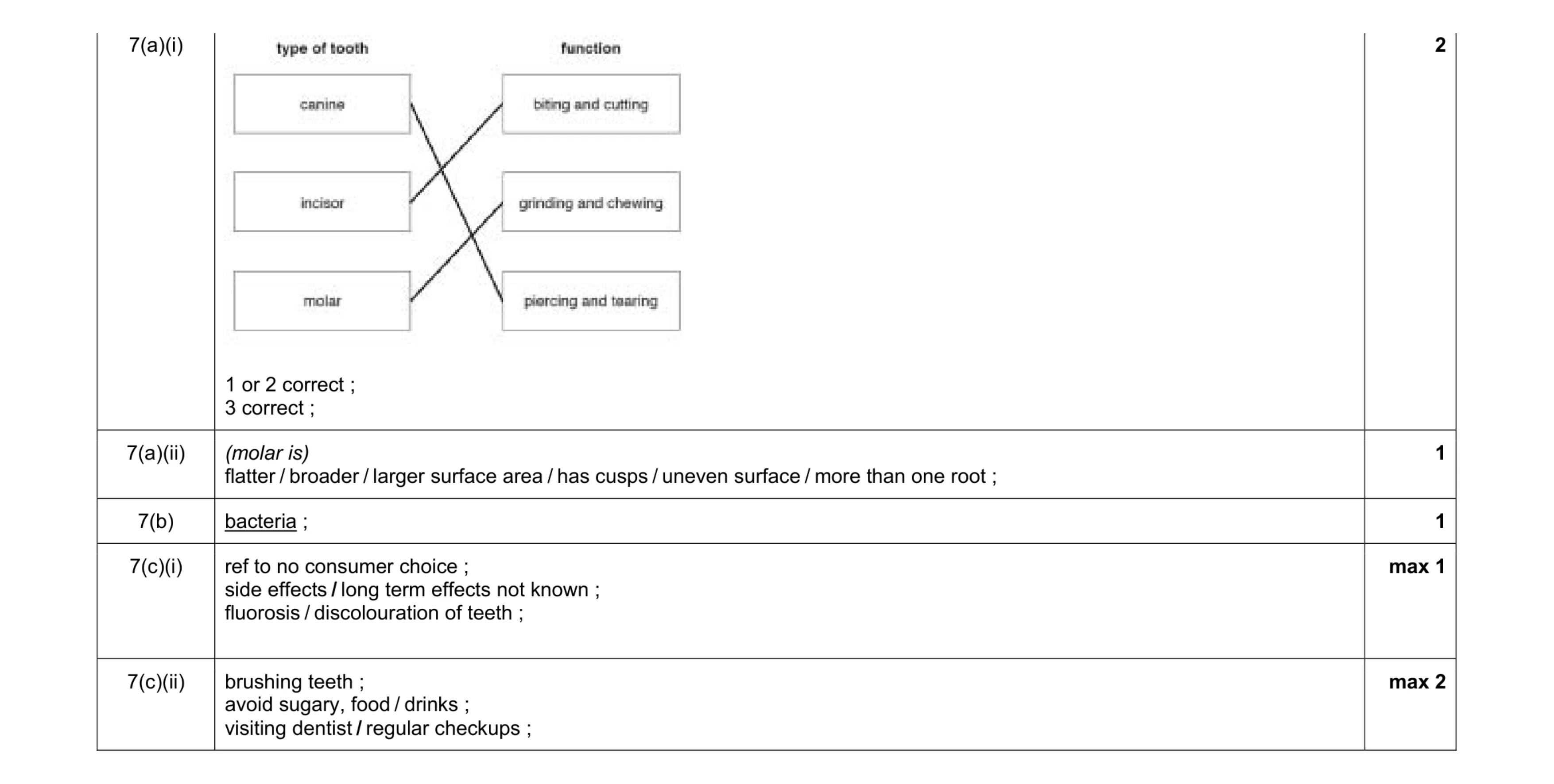 Mark scheme for question 2