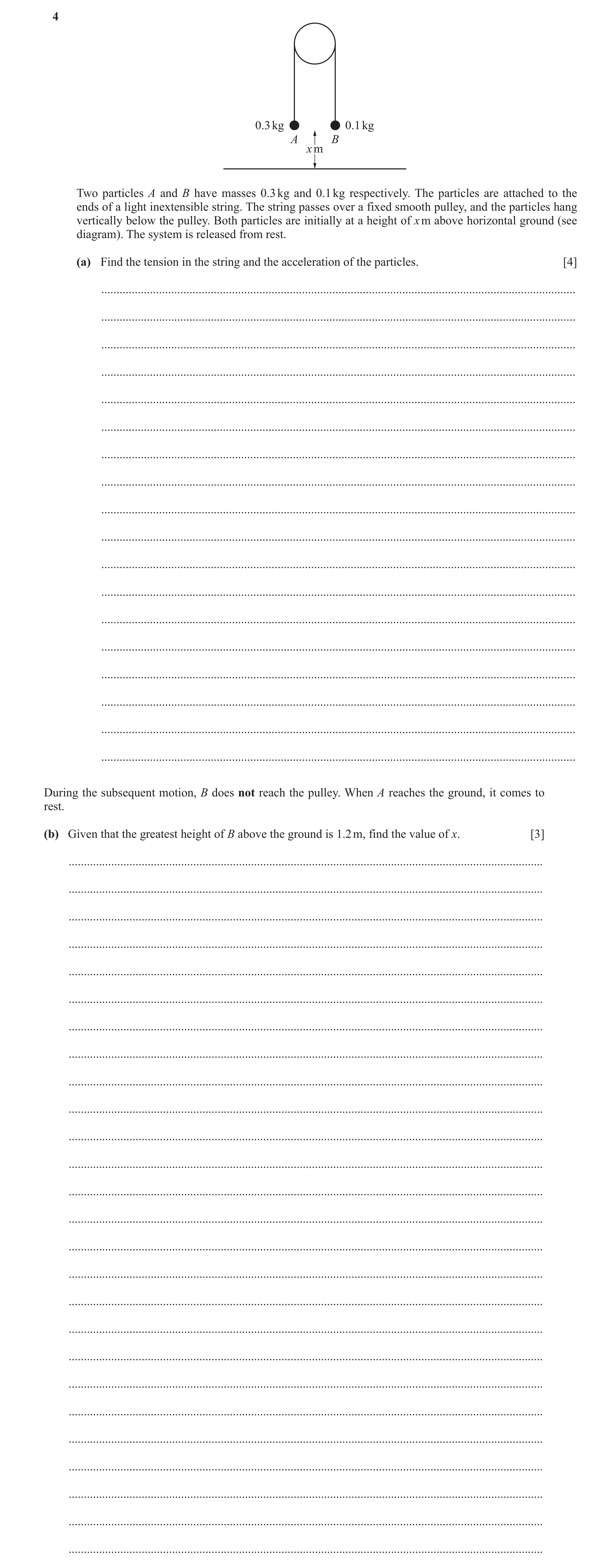 Question 343: 0.3 kg 0.1 kg A B x m Two particles A and B have masses 0.3 kg and 0.1 kg respectively. The particles are attached to the ends of a light i…