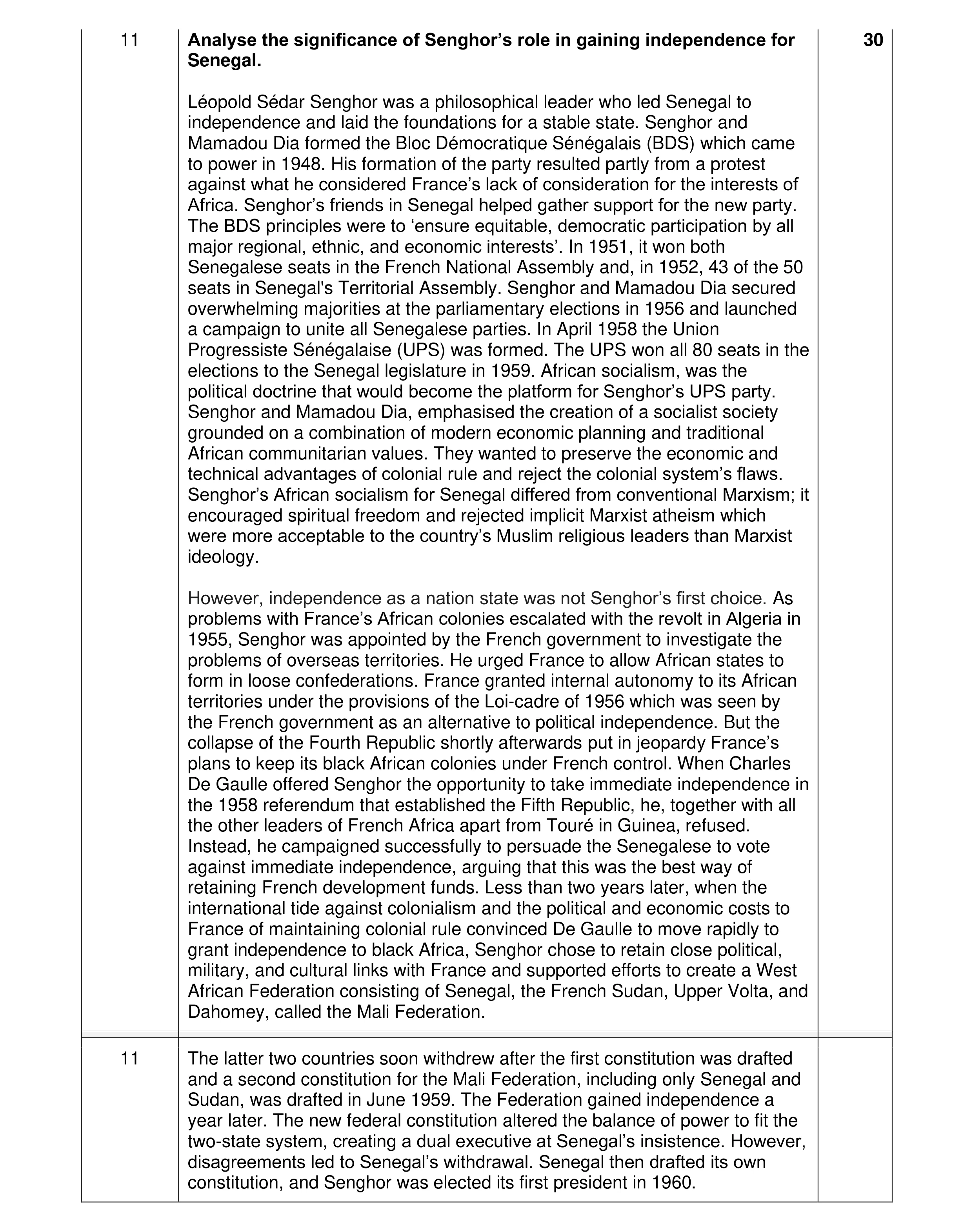 Mark scheme for question 14