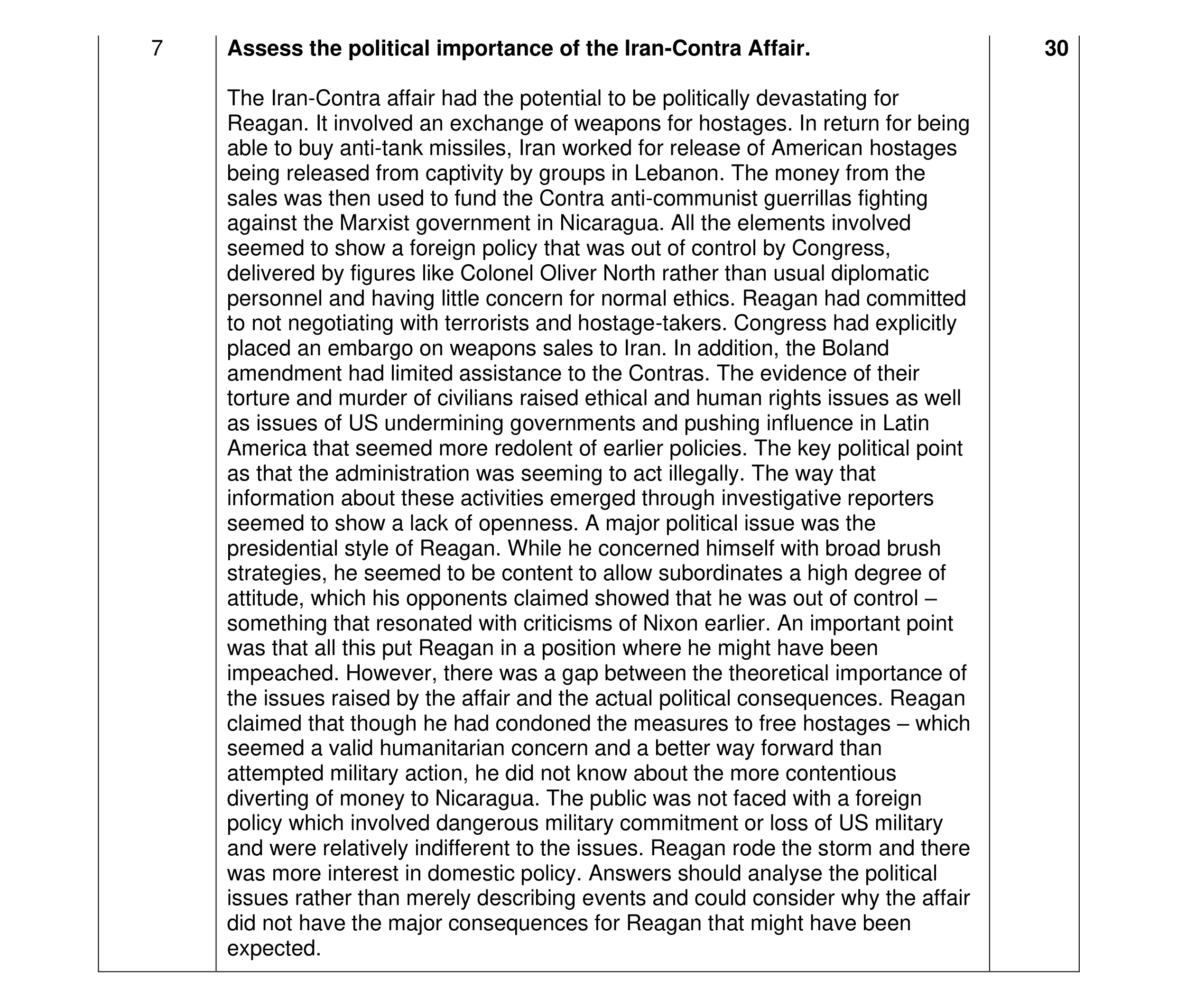 Mark scheme for question 16