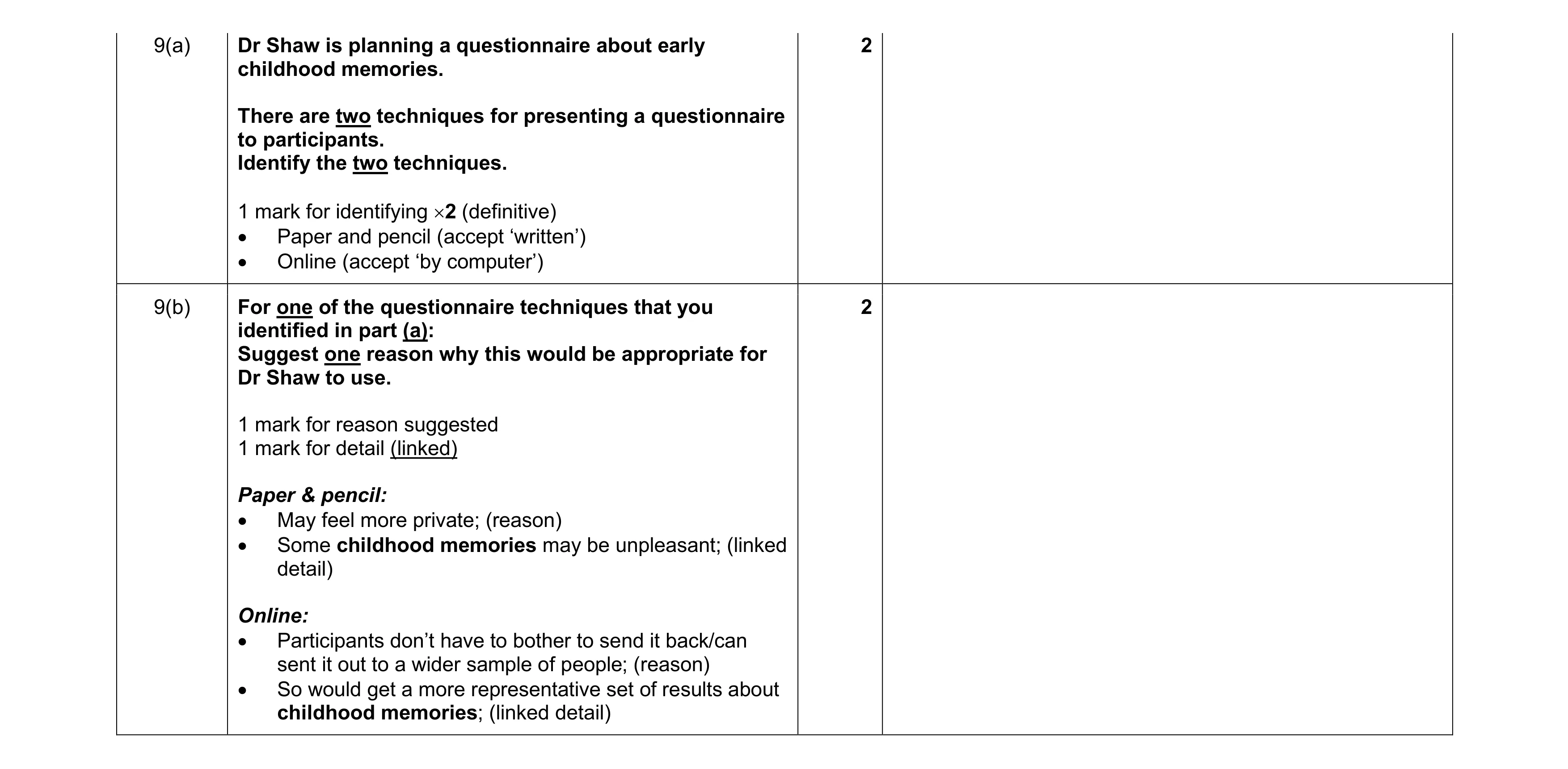 Mark scheme for question 465