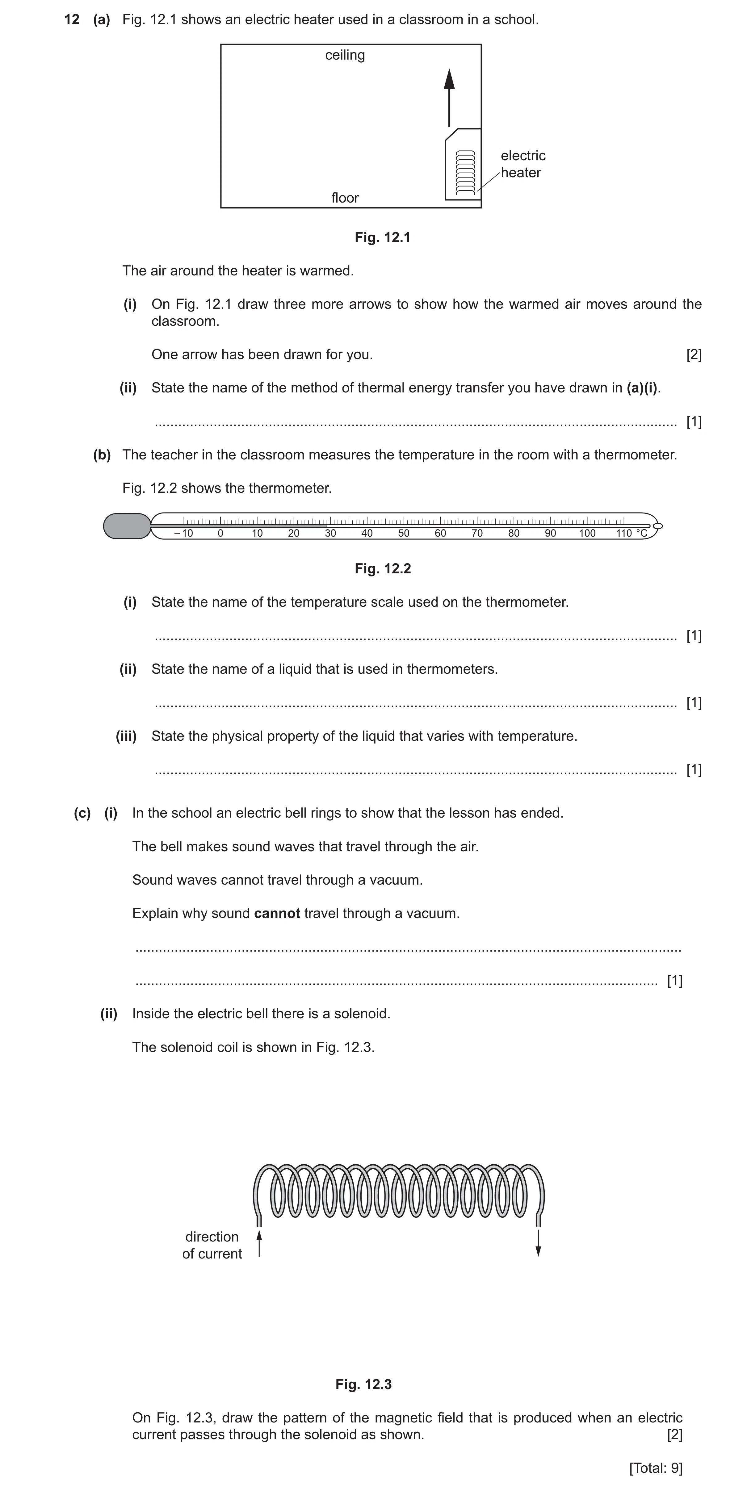 Question 28: (a) Fig. 12.1 shows an electric heater used in a classroom in a school. ceiling electric heater floor Fig. 12.1 The air around the heater i…
