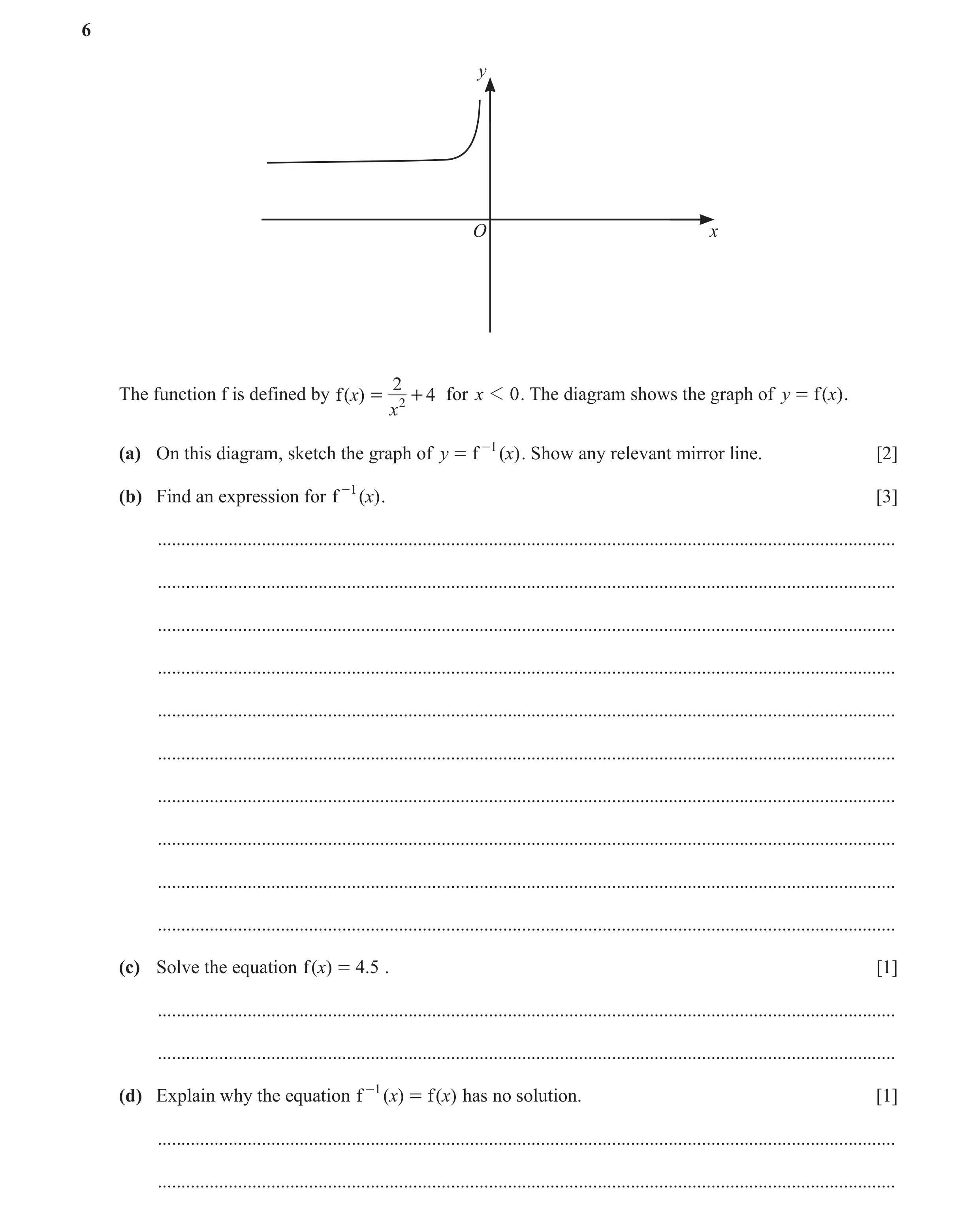 Question 28: y O x 2 The function f is defined by f ( x) = 2 + 4 for x 1 0 . The diagram shows the graph of y = f ( x) . x (a) On this diagram, sketch t…
