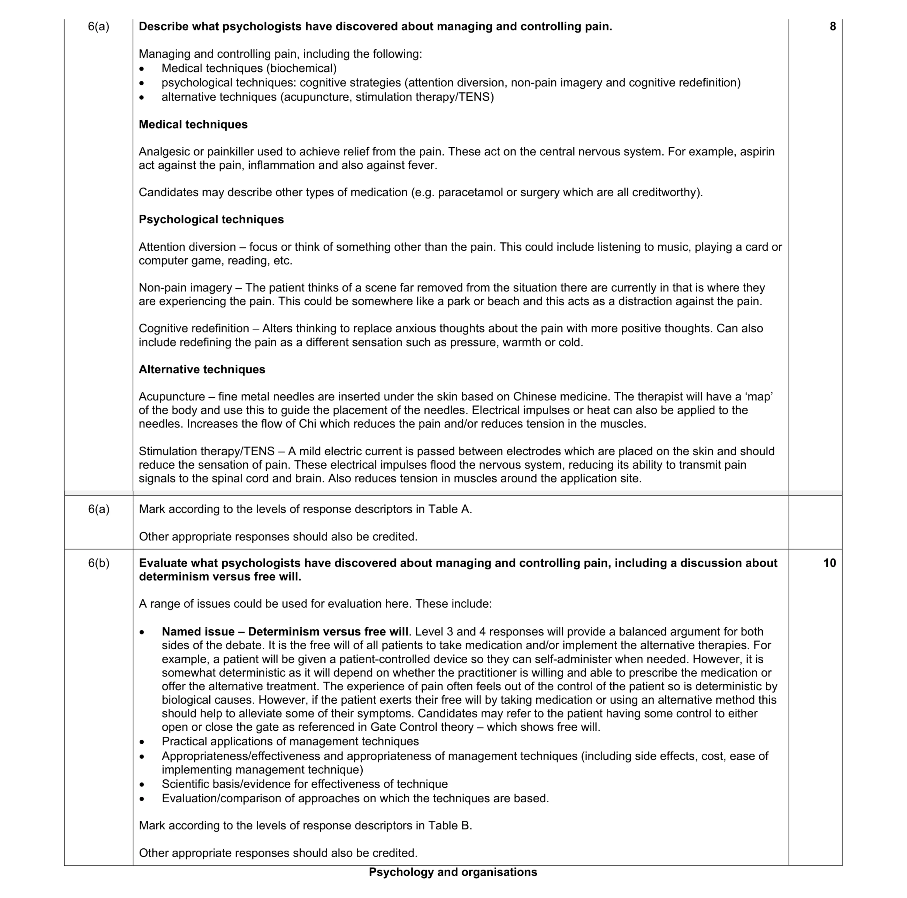 Mark scheme for question 9