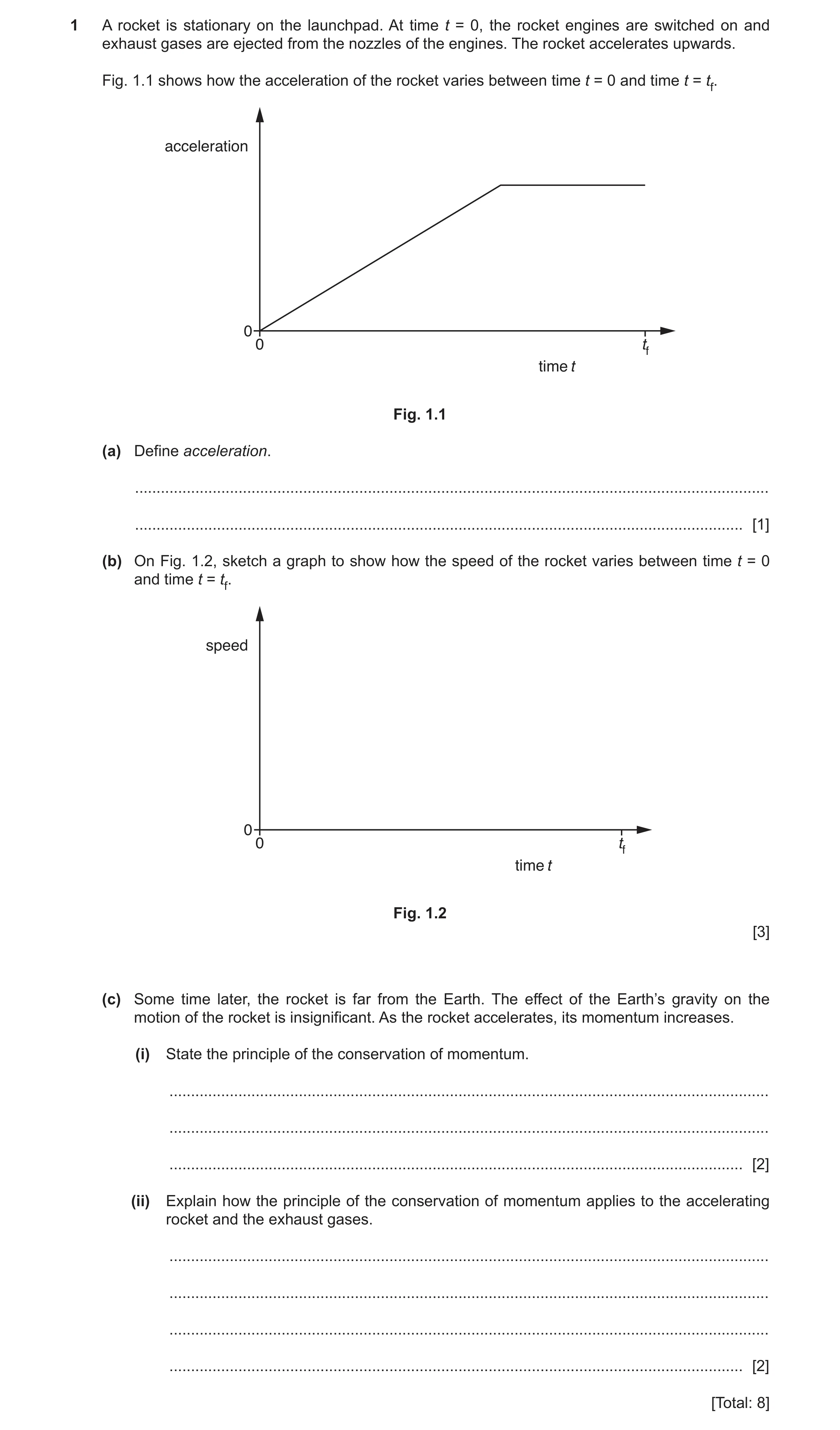 Question 7: A rocket is stationary on the launchpad. At time t = 0, the rocket engines are switched on and exhaust gases are ejected from the nozzles o…