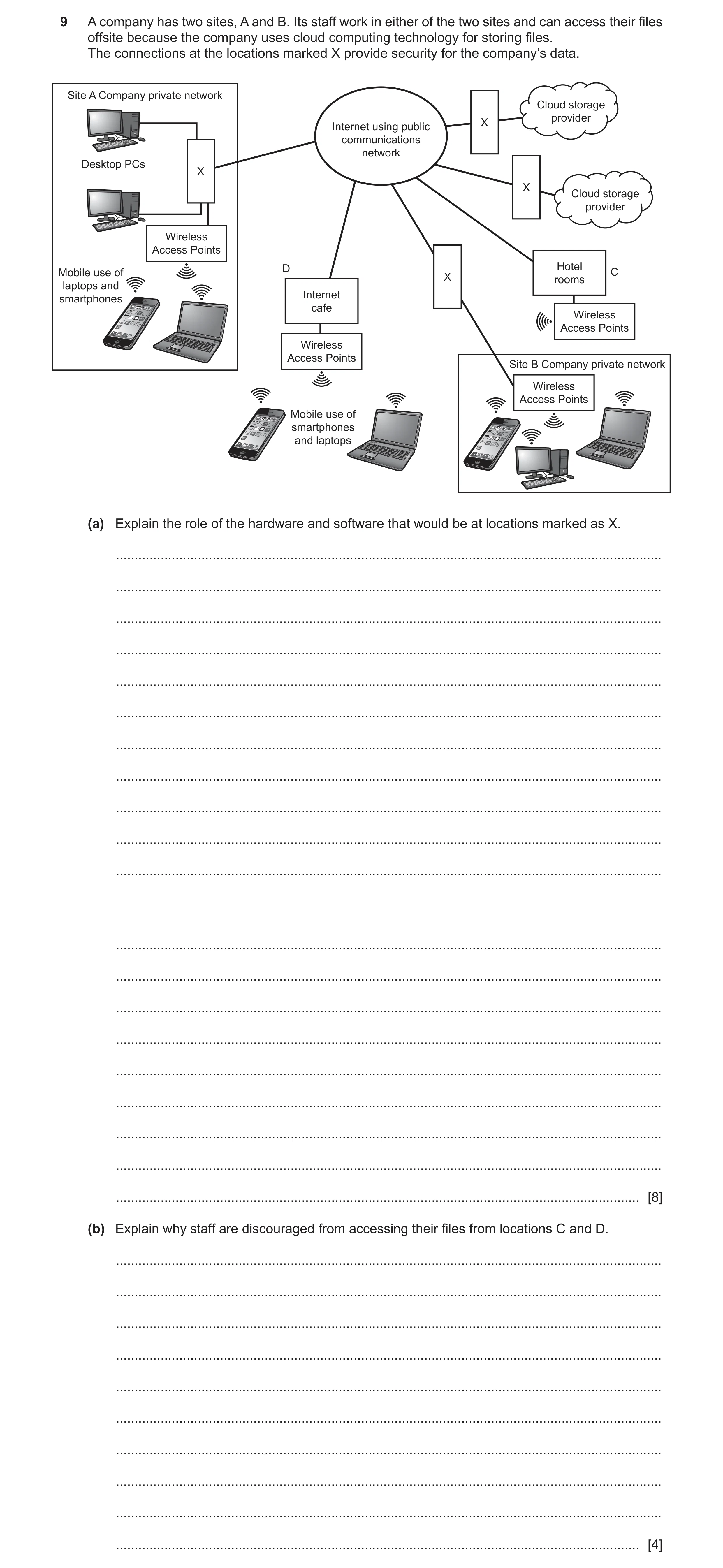 Question 11: A company has two sites, A and B. Its staff work in either of the two sites and can access their files offsite because the company uses clo…