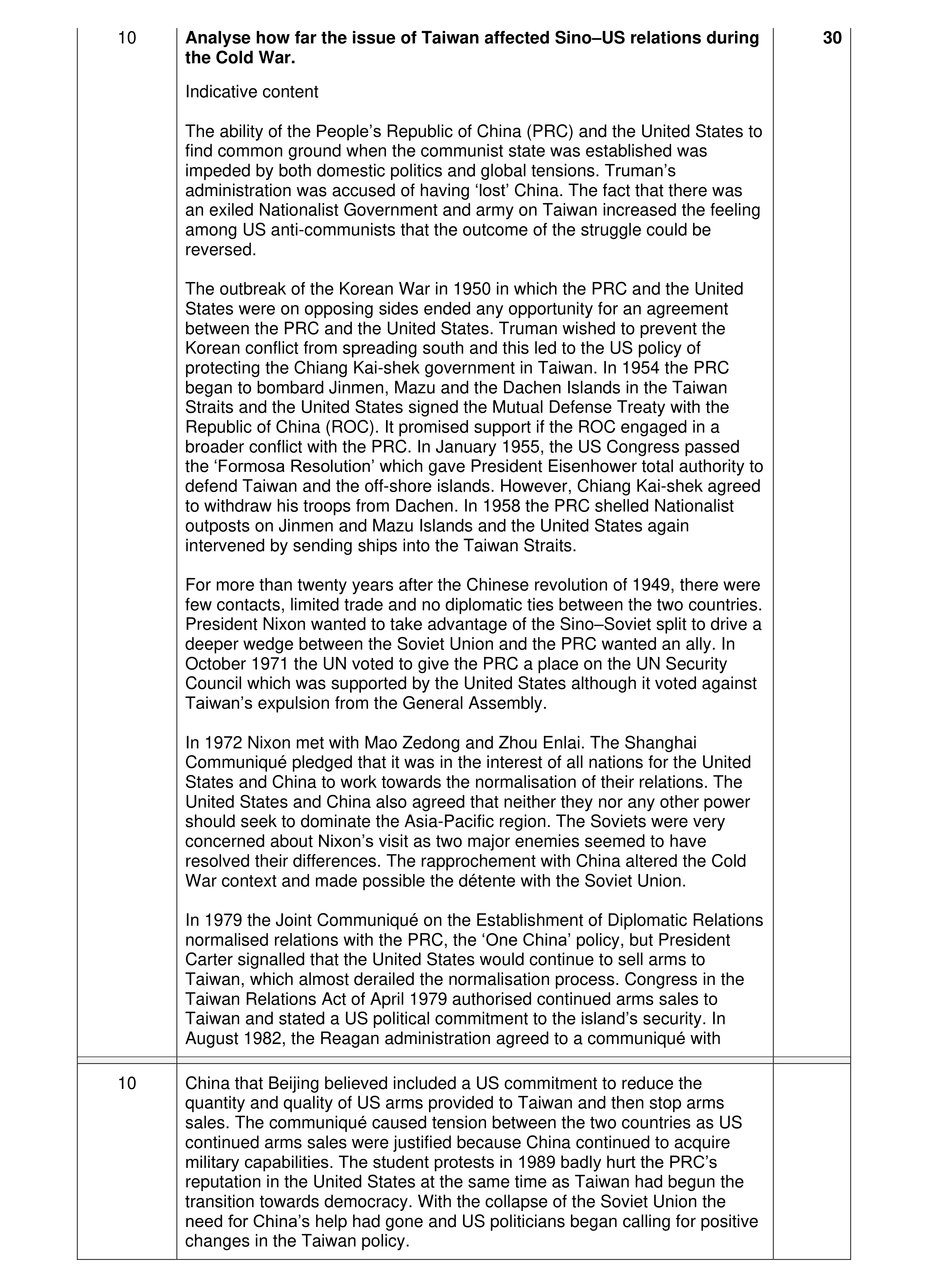 Mark scheme for question 7