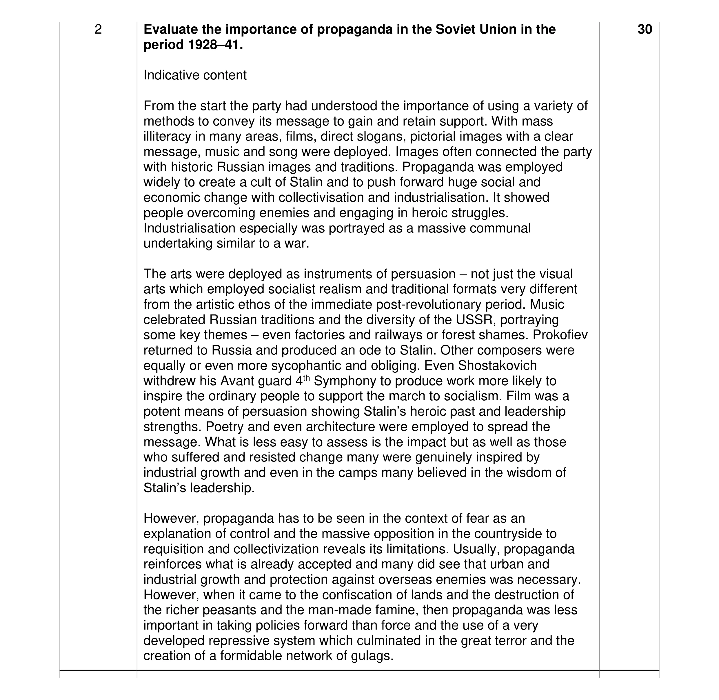 Mark scheme for question 9