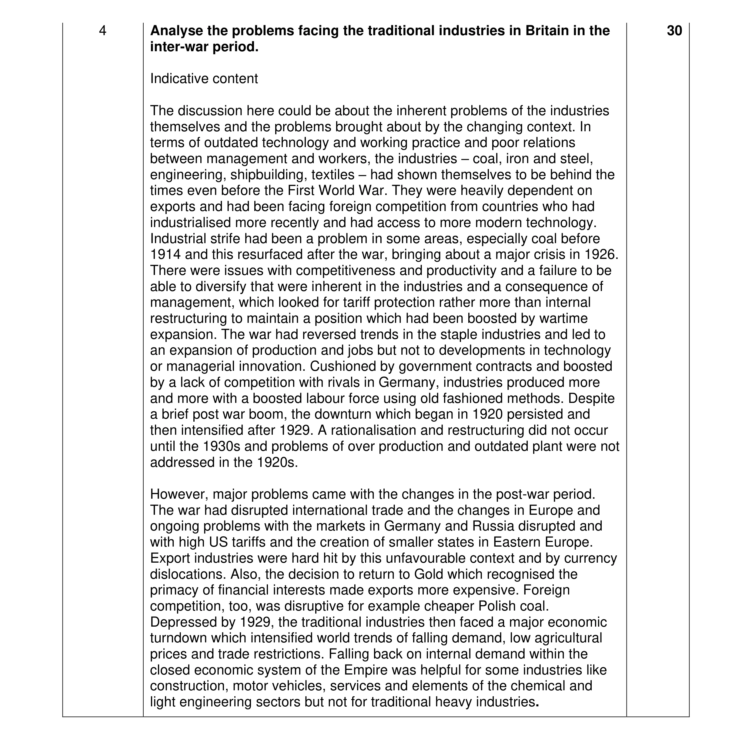 Mark scheme for question 10