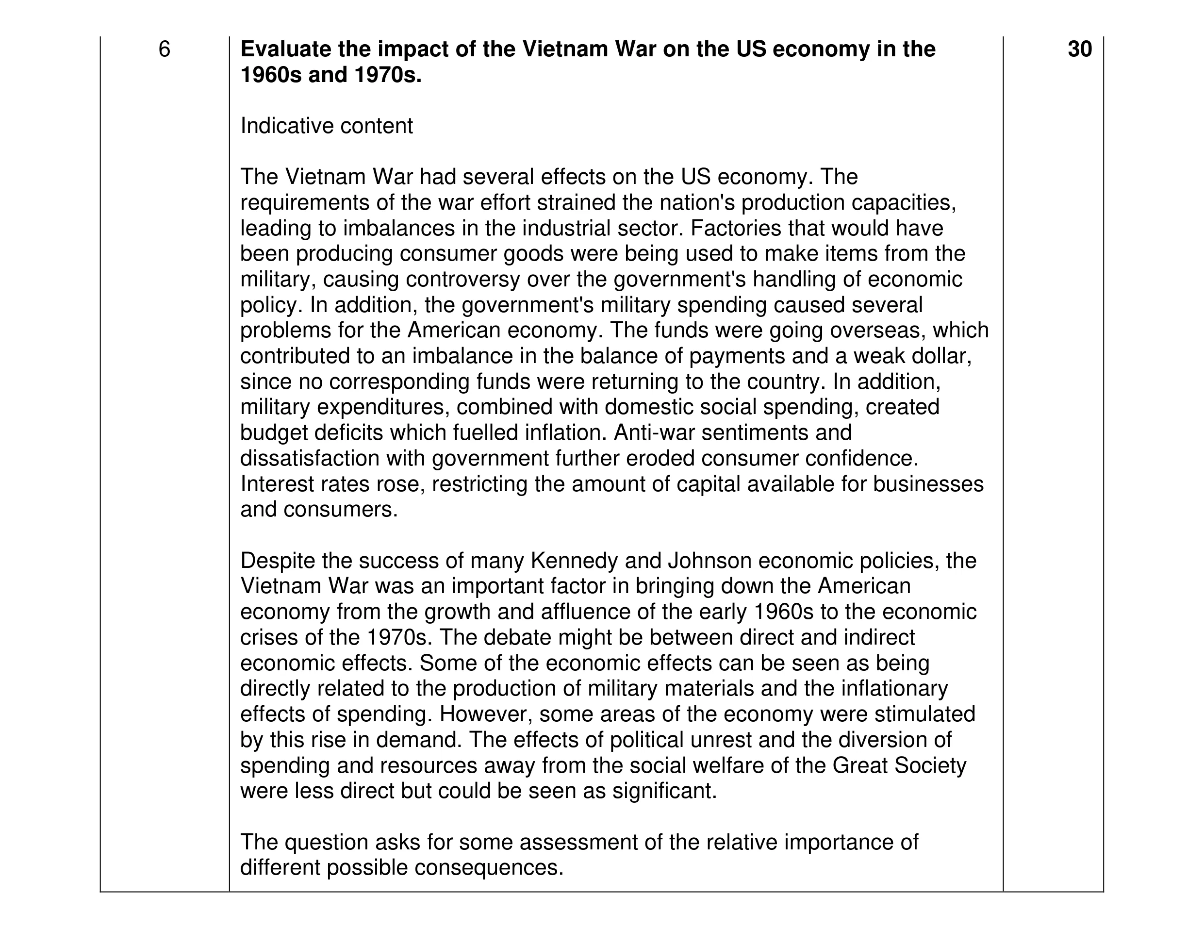 Mark scheme for question 5