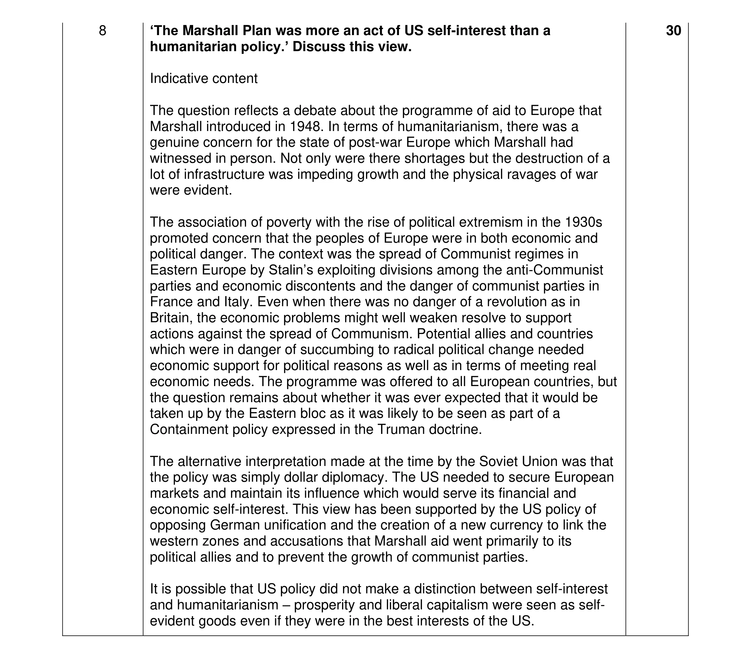 Mark scheme for question 6