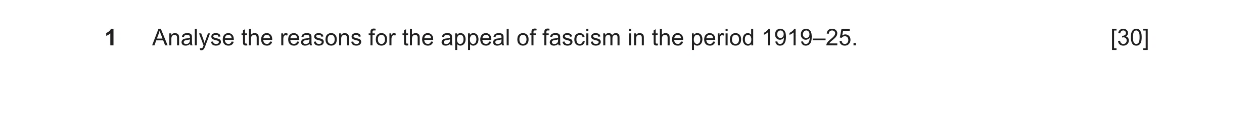 Question 48: Analyse the reasons for the appeal of fascism in the period 1919–25. [30]